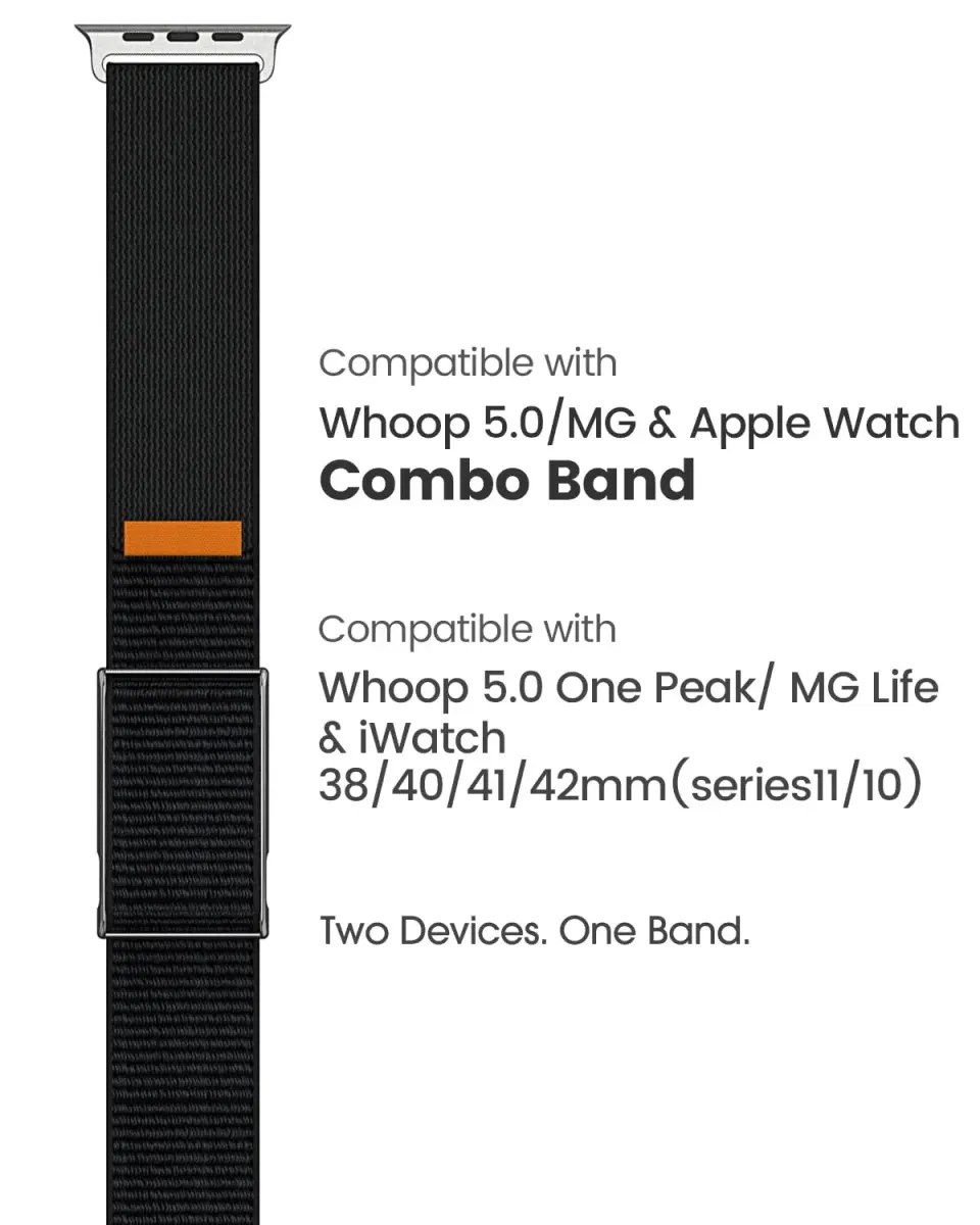 MAKCPOIMER Black Nylon Sport Band Combo for Whoop 5.0 & Apple Watch 38/40/41/42mm | Adjustable Fitness Wristband with Metal Bumper Case - view 2
