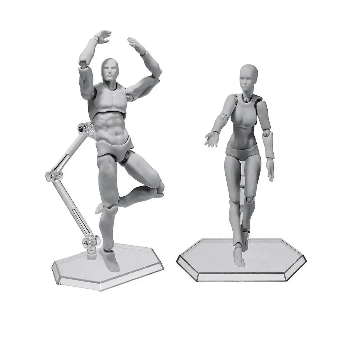 Haniforever Artist Mannequin Set Grey Male+Female 14cm (5.5") | Posable Art Figures for Sketching & Painting - main product image