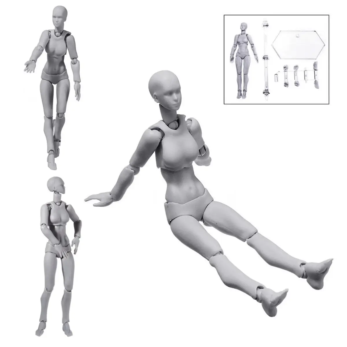 Haniforever Artist Mannequin Set Grey Male+Female 14cm (5.5") | Posable Art Figures for Sketching & Painting - view 3