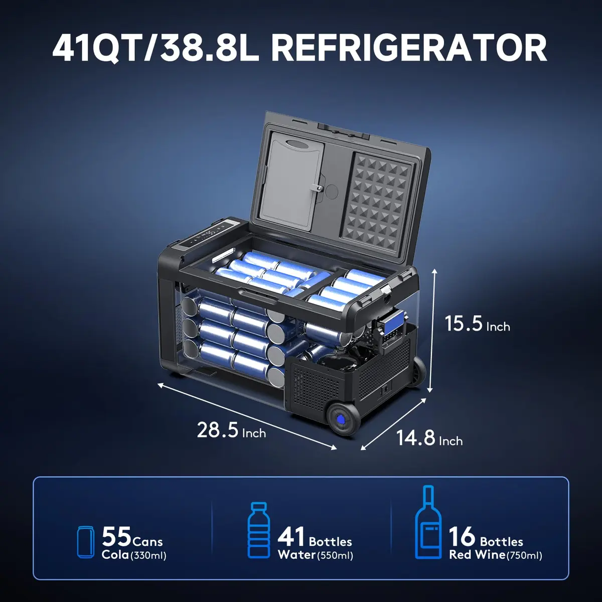 BODEGA 12V Car Refrigerator 41QT | Portable Freezer with APP Control, -4℉ to 68℉, Wheels, 38.8L - view 3