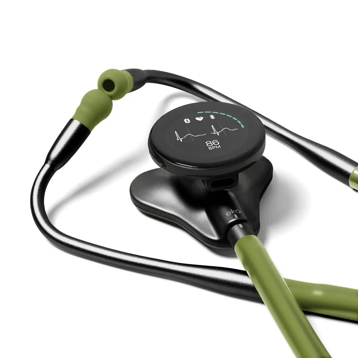 EKO CORE 500™ Digital Stethoscope — 40x Amplification, Active Noise Cancellation, 3-Lead ECG, FDA-Cleared AI with Eko+, Full-Color Display, Reimbursement Eligible — Military Green - main product image
