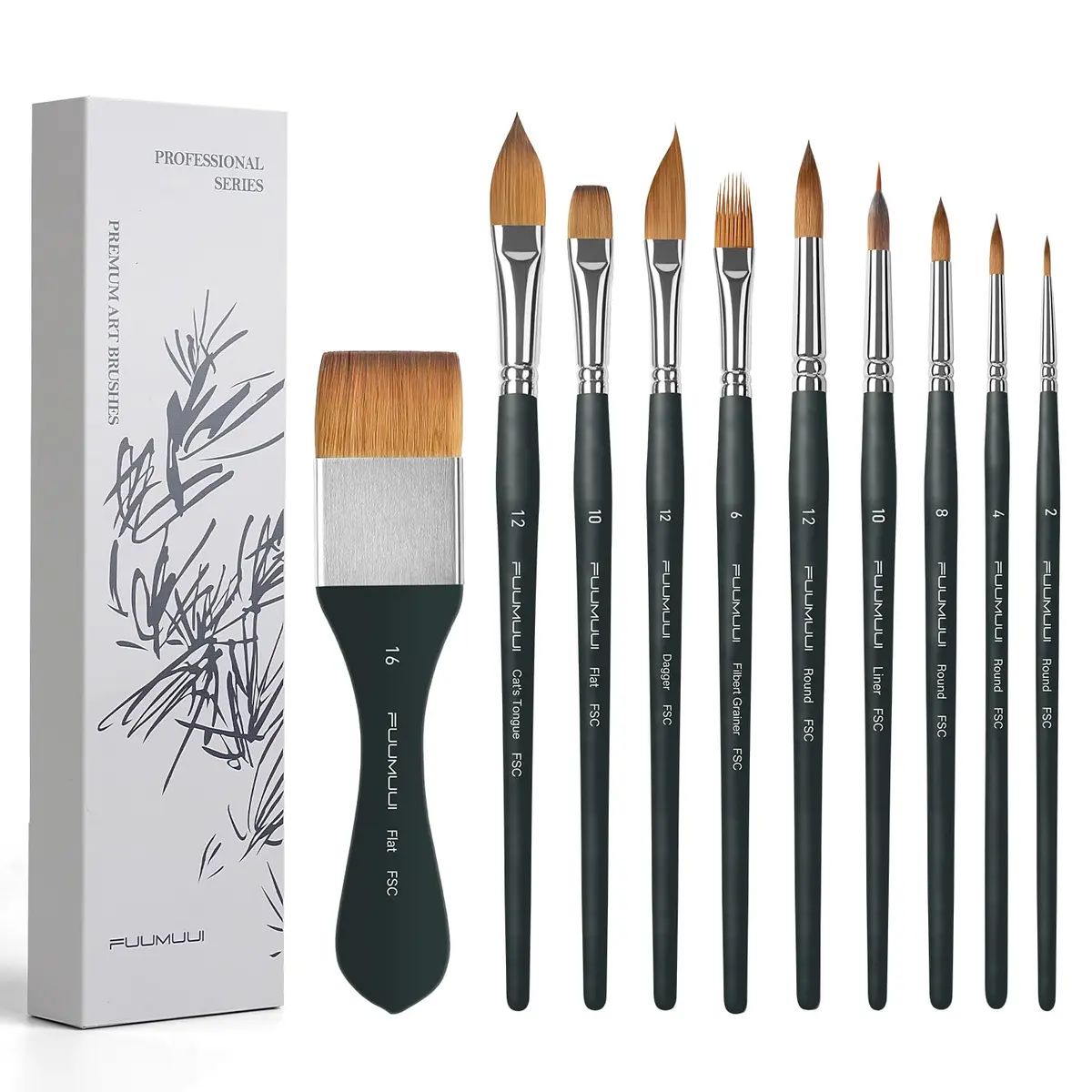 Fuumuui Watercolor Brush Set 10Pcs Synthetic Hair | Artist Paint Brushes for Watercolor, Gouache, Ink - main product image