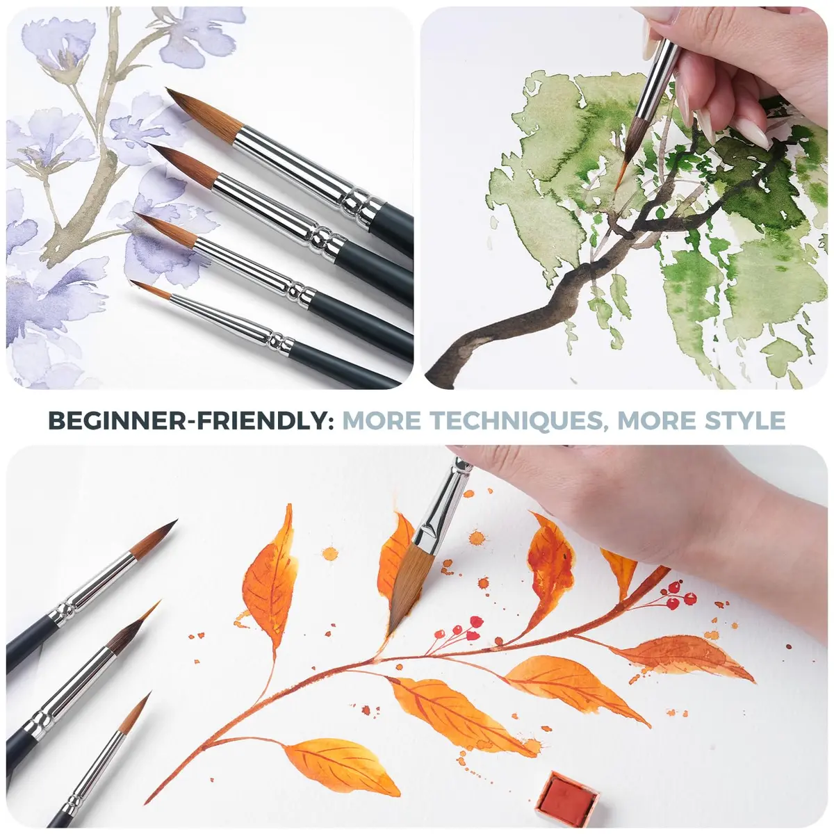 Fuumuui Watercolor Brush Set 10Pcs Synthetic Hair | Artist Paint Brushes for Watercolor, Gouache, Ink - view 6