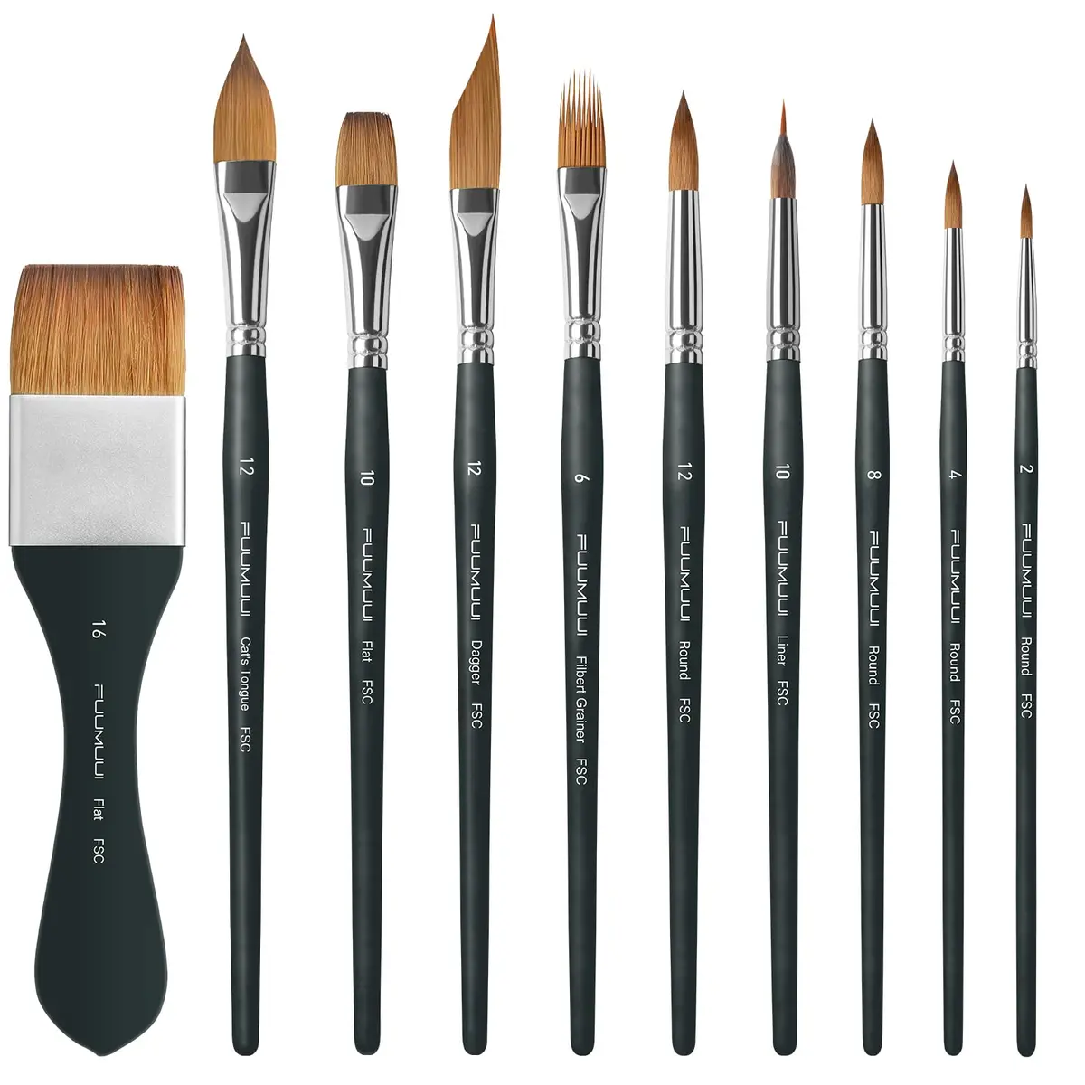 Fuumuui Watercolor Brush Set 10Pcs Synthetic Hair | Artist Paint Brushes for Watercolor, Gouache, Ink - view 9