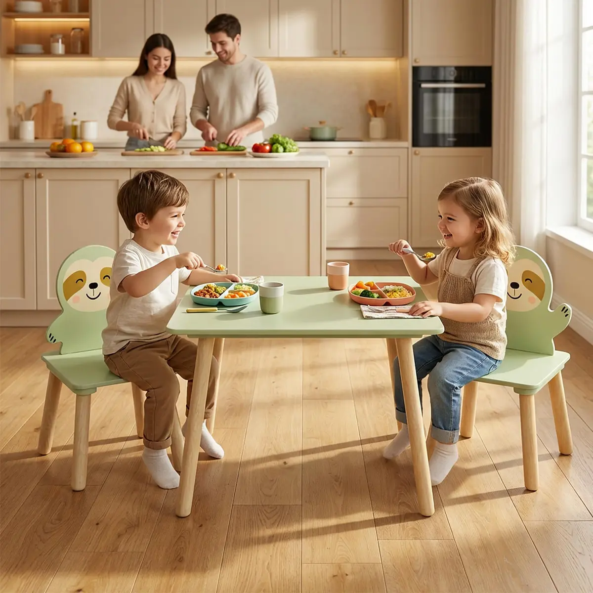 BRITEMART Kids Table and 2 Chairs | Toddler Wooden Stable Set for Ages 3-8 - view 6