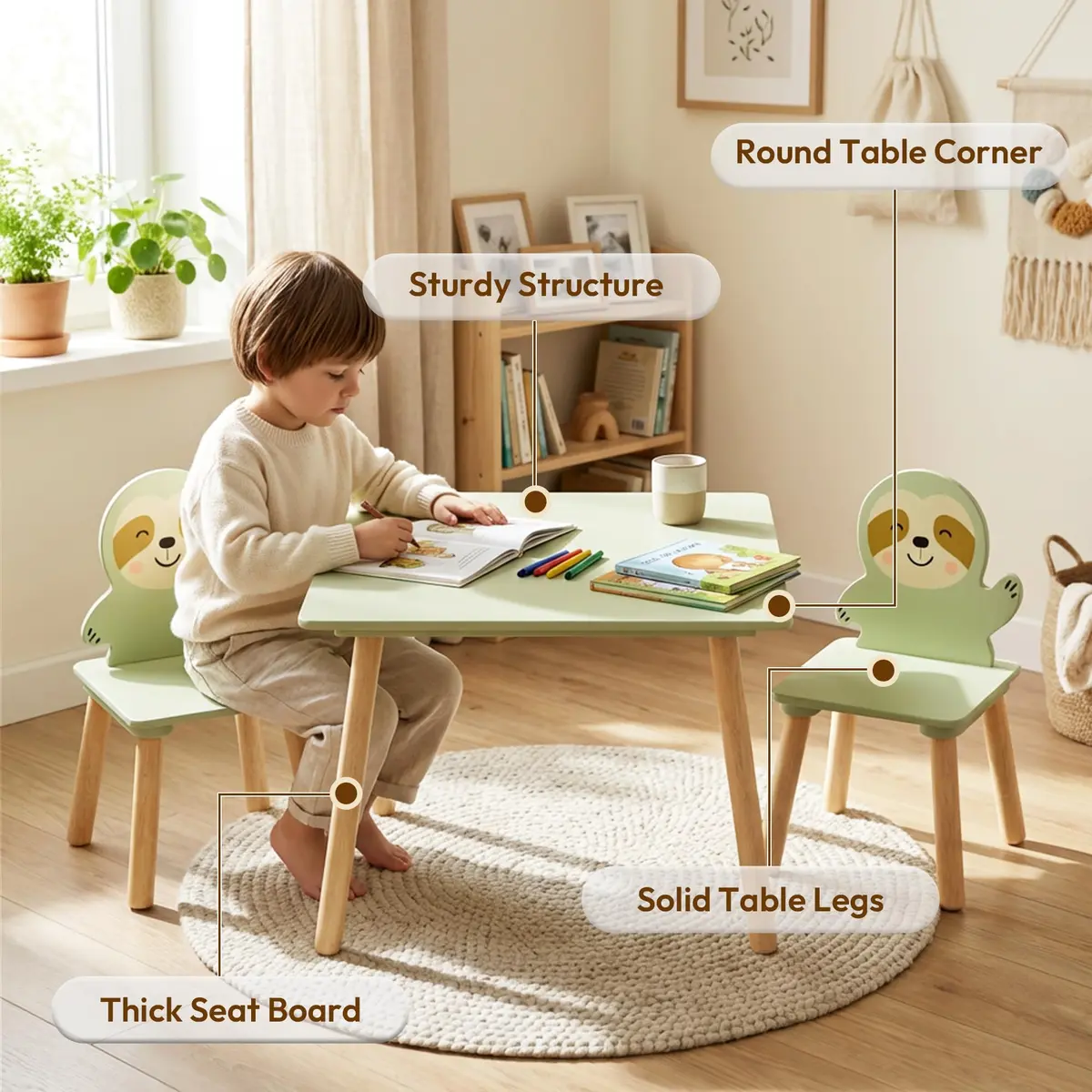 BRITEMART Kids Table and 2 Chairs | Toddler Wooden Stable Set for Ages 3-8 - view 2