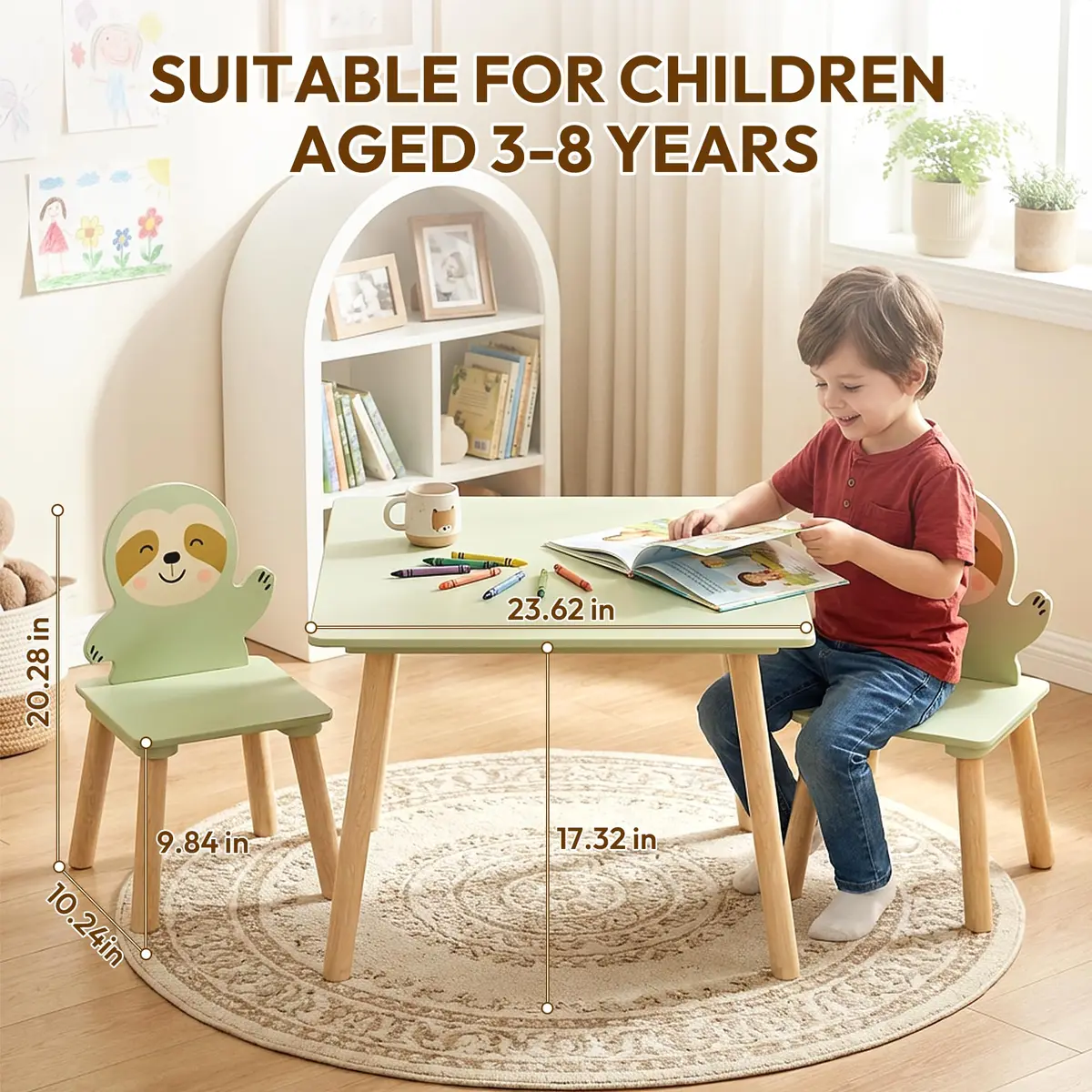 BRITEMART Kids Table and 2 Chairs | Toddler Wooden Stable Set for Ages 3-8 - view 3