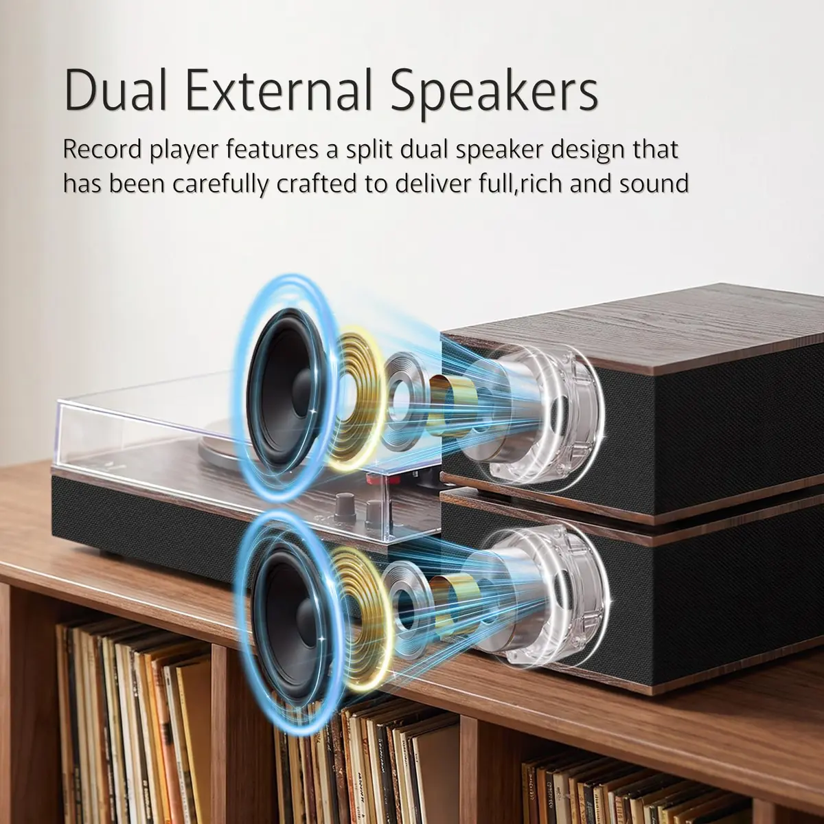 M MUSIC PUBLIC KINGDOM Bluetooth Record Player Turntable 3-Speed Belt-Drive Vinyl System with Bookshelf Speakers | Wireless & Auto-Stop - view 5