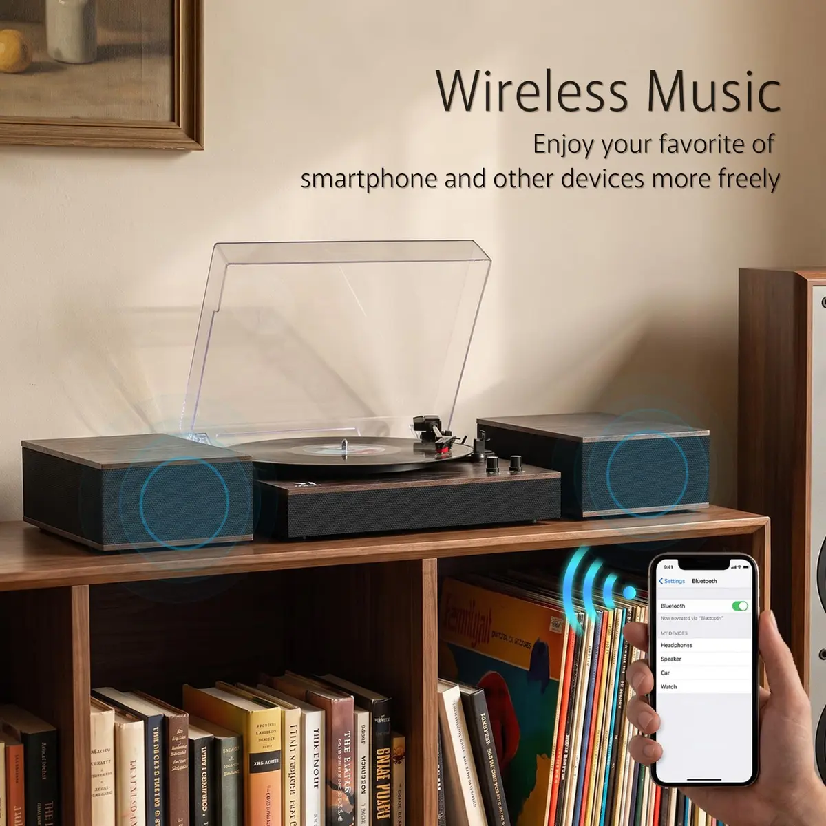 M MUSIC PUBLIC KINGDOM Bluetooth Record Player Turntable 3-Speed Belt-Drive Vinyl System with Bookshelf Speakers | Wireless & Auto-Stop - view 2