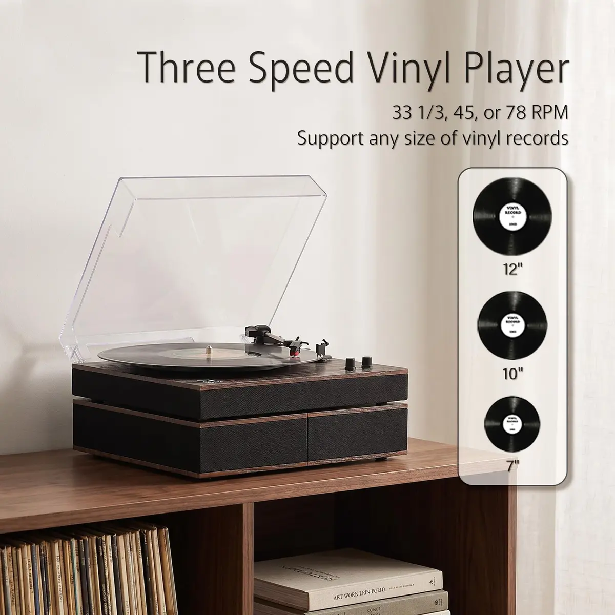 M MUSIC PUBLIC KINGDOM Bluetooth Record Player Turntable 3-Speed Belt-Drive Vinyl System with Bookshelf Speakers | Wireless & Auto-Stop - view 3
