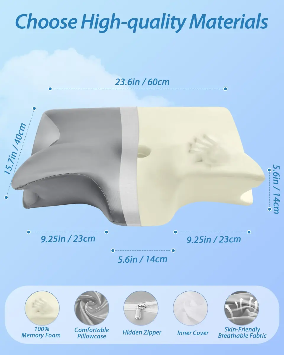 HOMCA 2 in 1 Cervical Pillow 23.6 x 15.7 x 4.7/5.6 inches | CertiPUR-US Certified Memory Foam for Neck Pain Relief - view 4