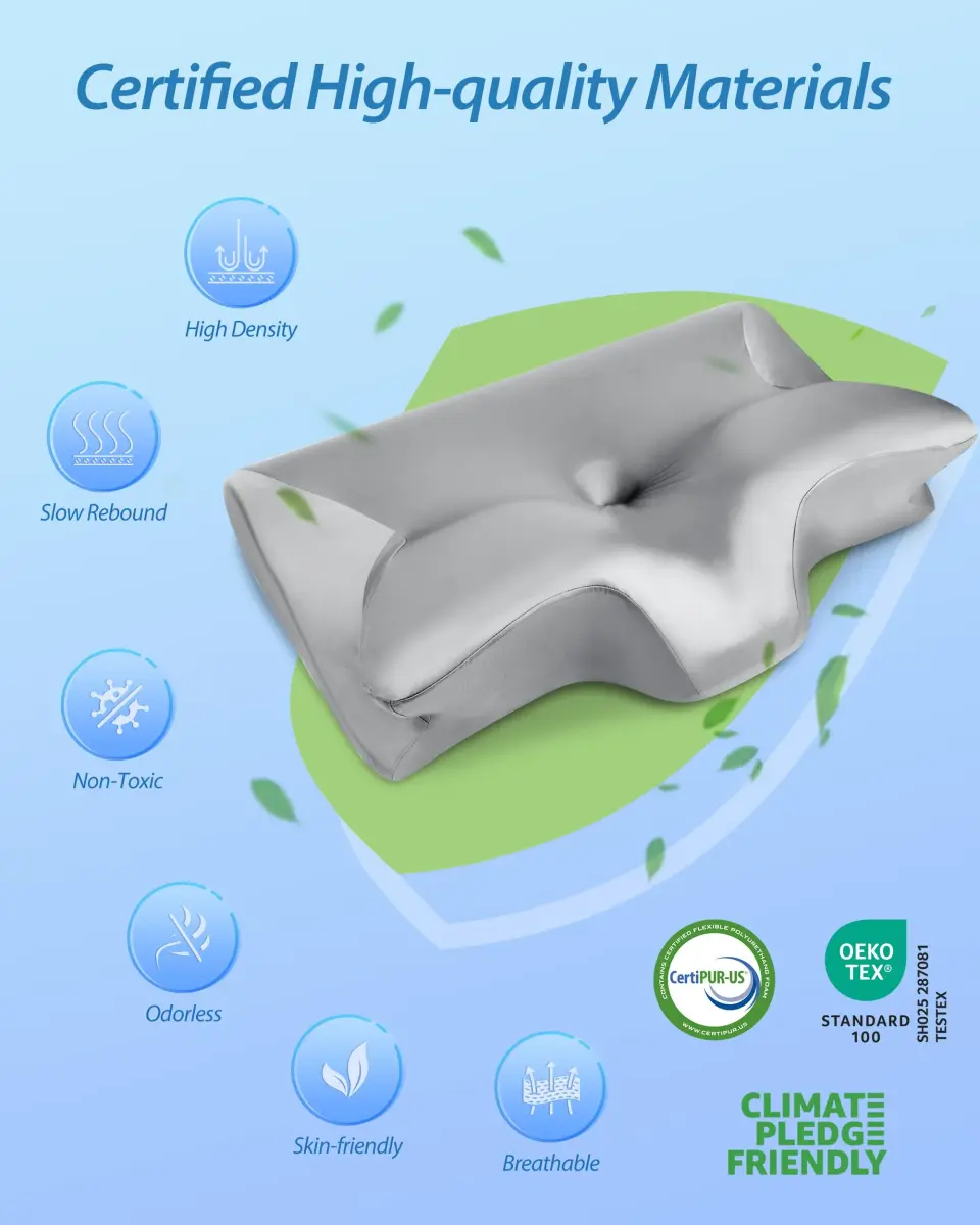 HOMCA 2 in 1 Cervical Pillow 23.6 x 15.7 x 4.7/5.6 inches | CertiPUR-US Certified Memory Foam for Neck Pain Relief - view 5