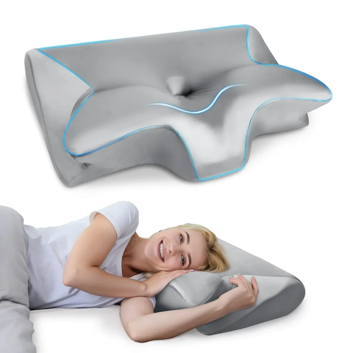 HOMCA 2 in 1 Cervical Pillow 23.6 x 15.7 x 4.7/5.6 inches | CertiPUR-US Certified Memory Foam for Neck Pain Relief - main product image