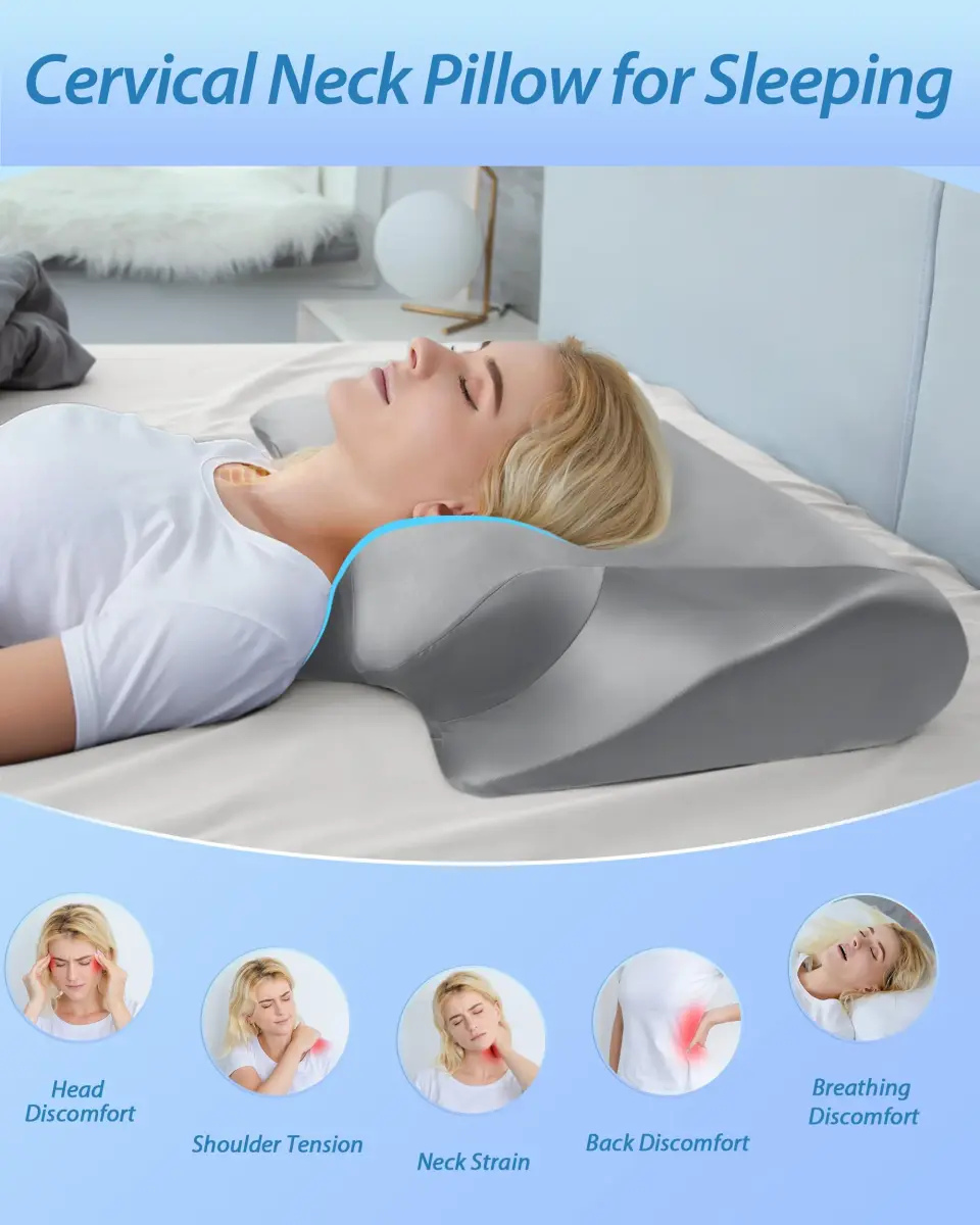 HOMCA 2 in 1 Cervical Pillow 23.6 x 15.7 x 4.7/5.6 inches | CertiPUR-US Certified Memory Foam for Neck Pain Relief - view 3