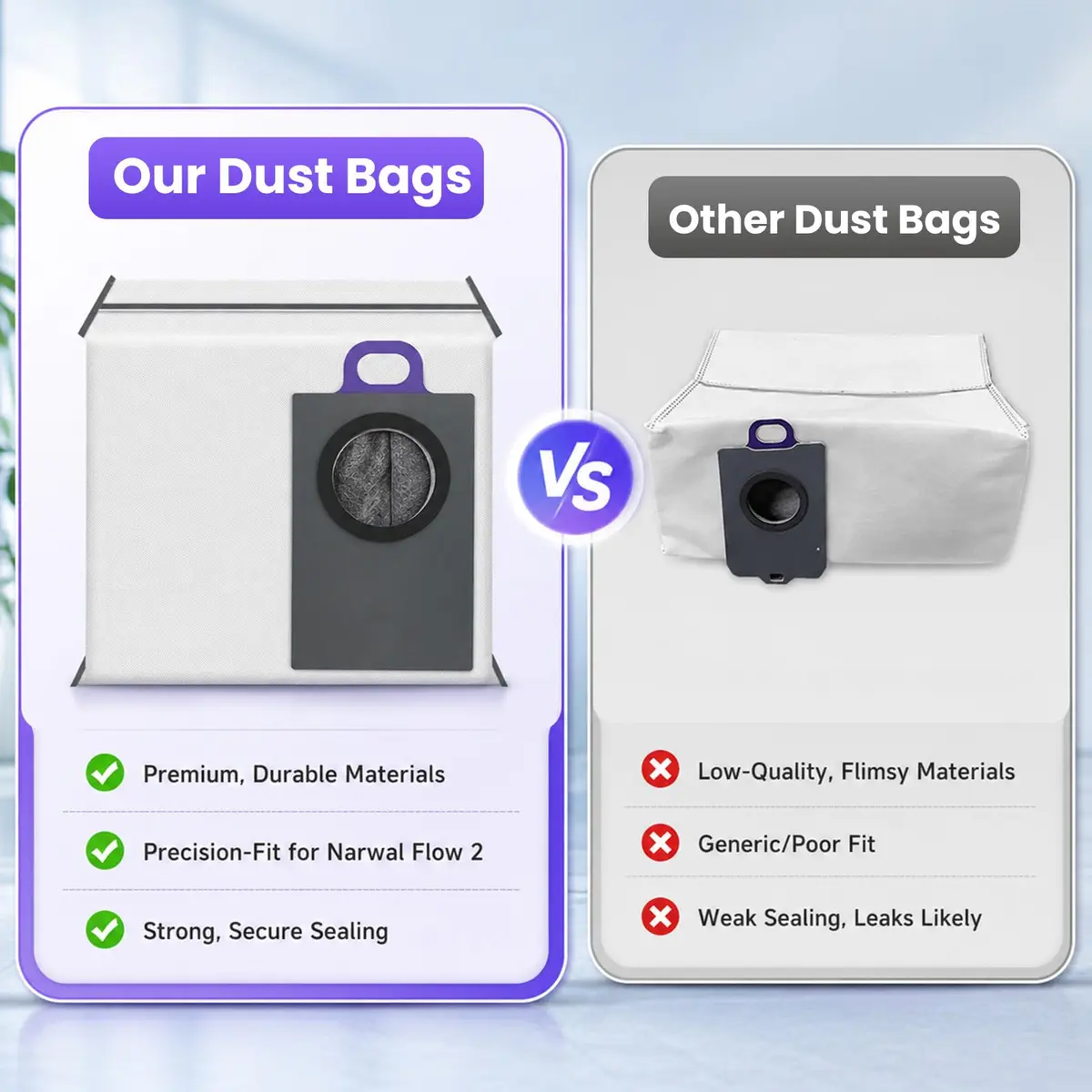BTRSOLUS Dust Bags for Narwal Flow 2, 2.4L Capacity, 10 Pcs | 4-Layer Filtration for Fine Dust - view 4