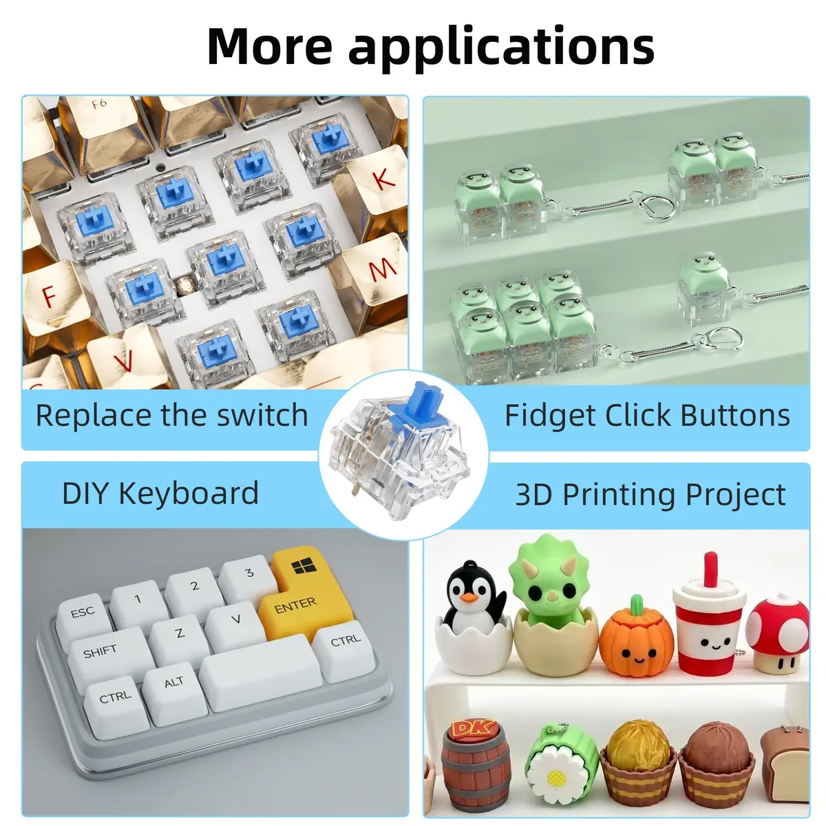 Mciepny Electronic Switch 30pcs Crystal Blue | MX-Style Clicky Keyboard Switches for Mechanical Enthusiasts - view 6