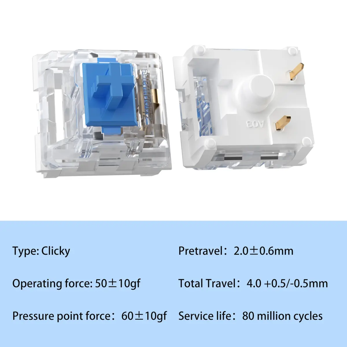 Mciepny Zhouwang 30pcs Clickers for 3D Prints Blue Clicky Keyboard Switches | 3 Pin 50gf Accurate Typing Dustproof - view 2