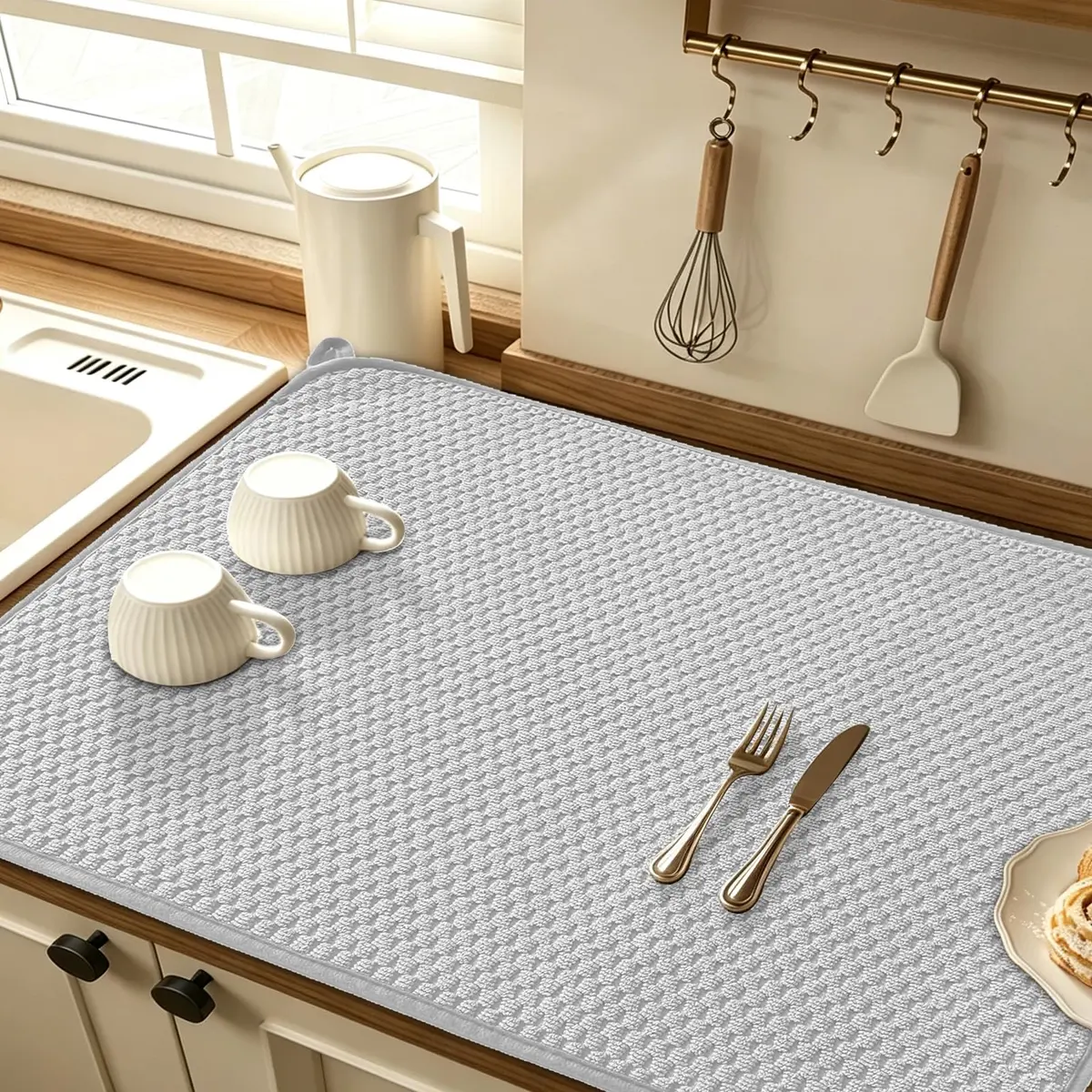 Meirrnyyu Microfiber Dish Drying Mat 30x24 inch | Large Absorbent Kitchen Pad for Countertops & Sinks - view 6