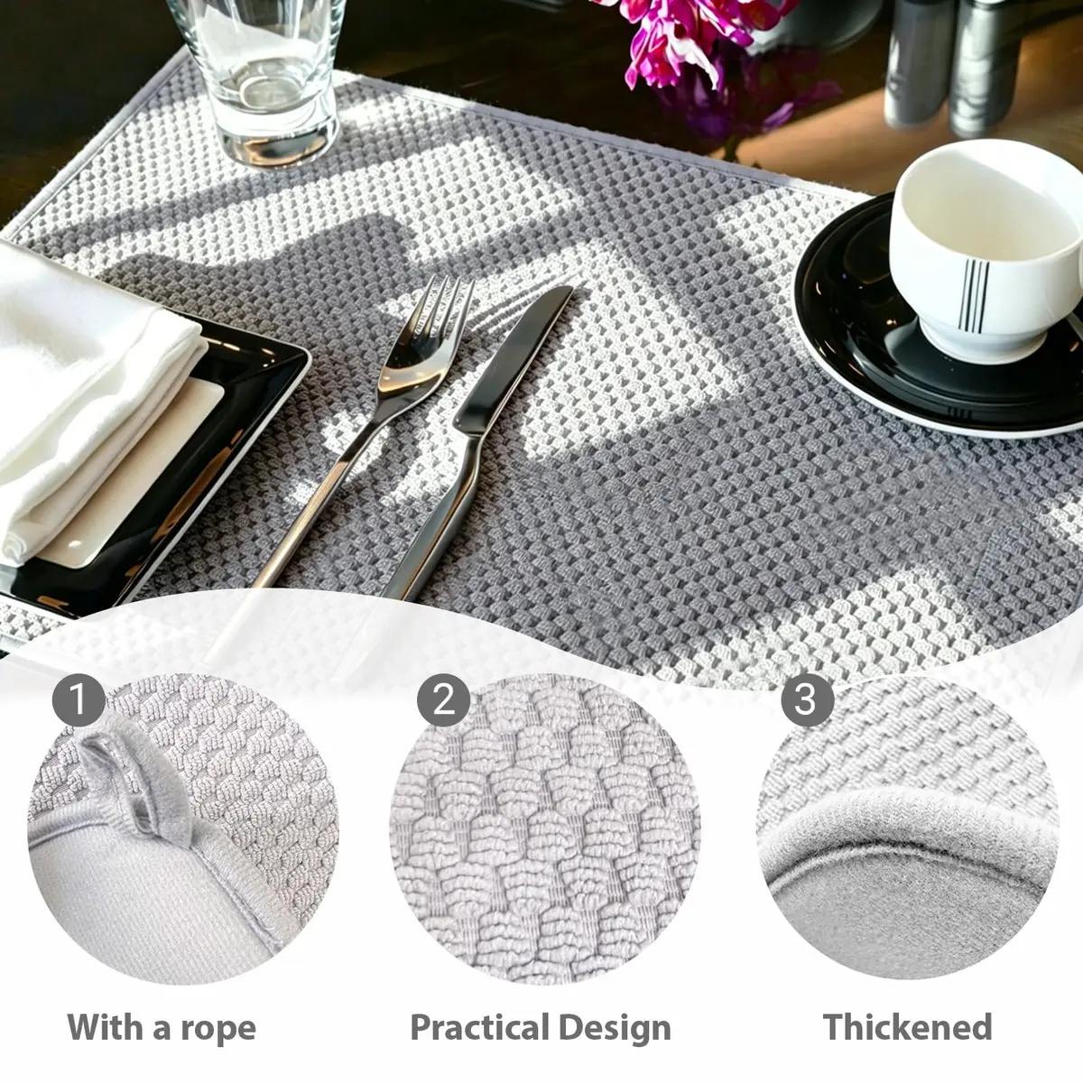 Meirrnyyu Microfiber Dish Drying Mat 30x24 inch | Large Absorbent Kitchen Pad for Countertops & Sinks - view 3