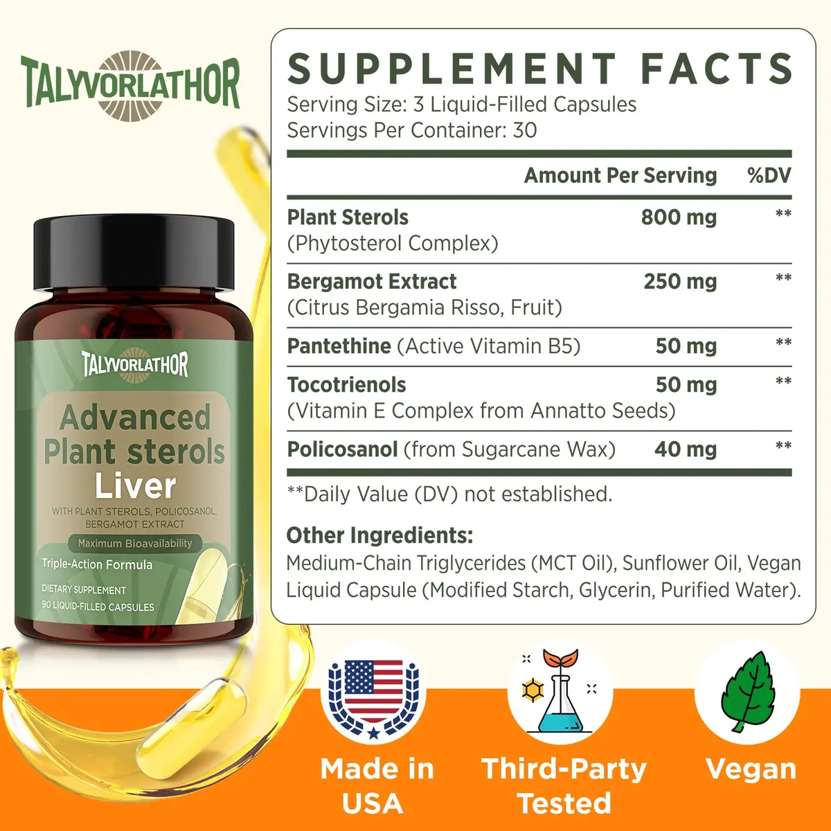 Talyvorlathor Advanced Cholesterlo Liquid Capsules 90 Count | Plant Sterols & Bergamot for Heart & Liver Support - view 2
