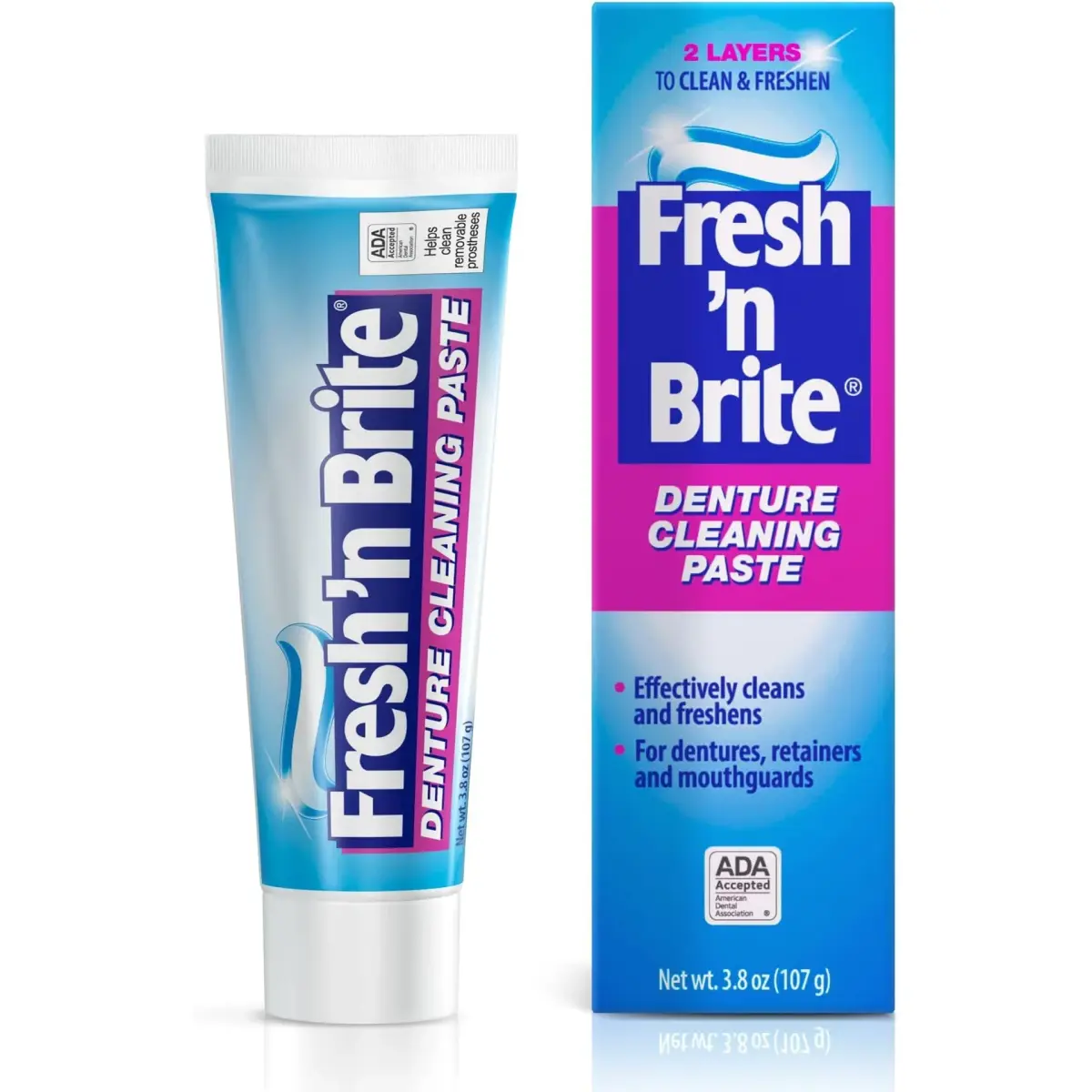 Fresh 'n Brite Denture Cleaner Paste Dual-Layer Mint 22.8g (6 x 3.8oz Tubes) | ADA Accepted Formula for Fresh Breath & Gentle Care - main product image