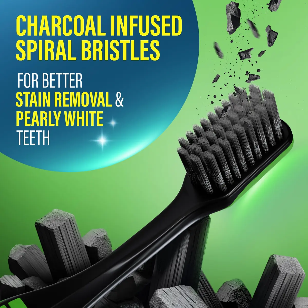 GuruNanda Gentle Giant Charcoal Toothbrush - Dual Action Flossing Spiral Bristles, Non-Slip Ergo Dexa Grip Handle, 12ct (Pack of 6) - view 2