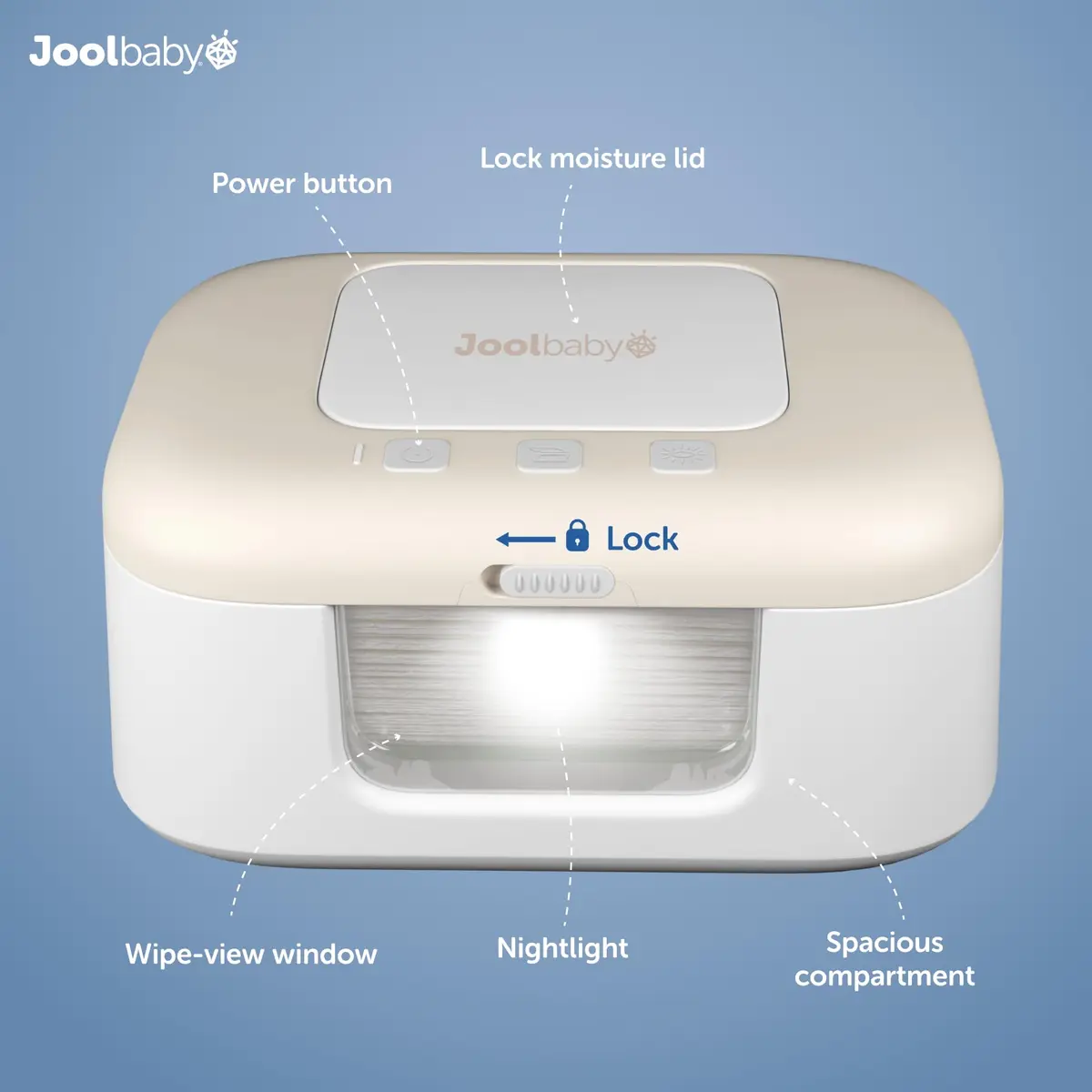 Jool Baby TinyBums Baby Wipe Warmer & Dispenser with LED Changing Light & On/Off Switch (Oatmeal) | Safe Warmth for Diaper Changes - view 3