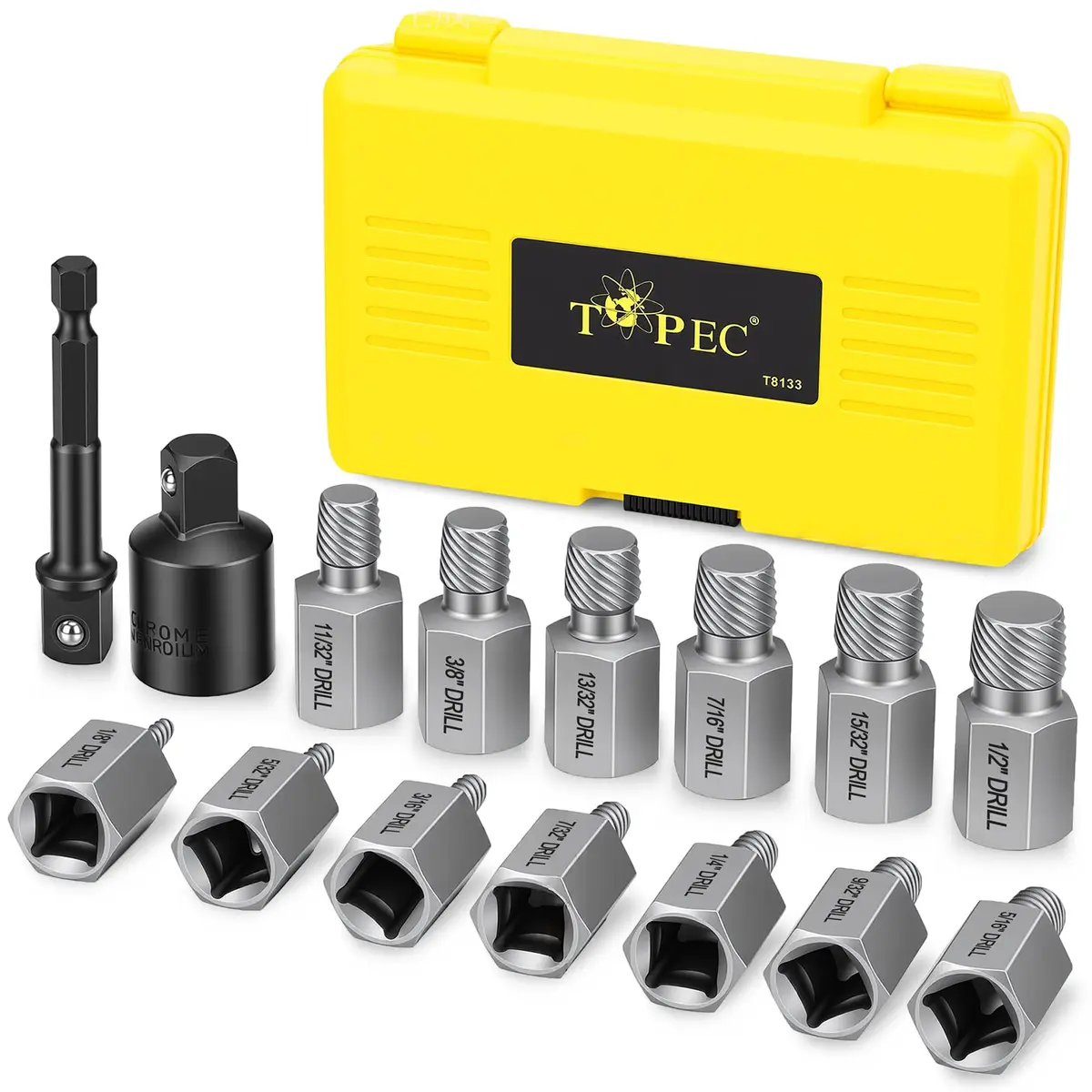 Topec 15-Piece Easy Out Screw Extractor Set 3/8'' Drive | Removes Broken, Rounded, Stripped Bolts & Screws - main product image