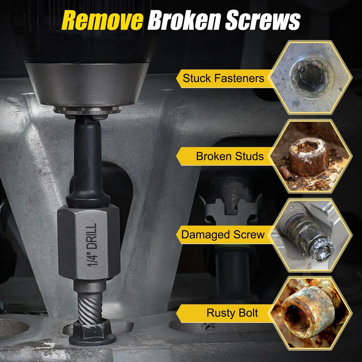 Topec 15-Piece Easy Out Screw Extractor Set 3/8'' Drive | Removes Broken, Rounded, Stripped Bolts & Screws - view 6