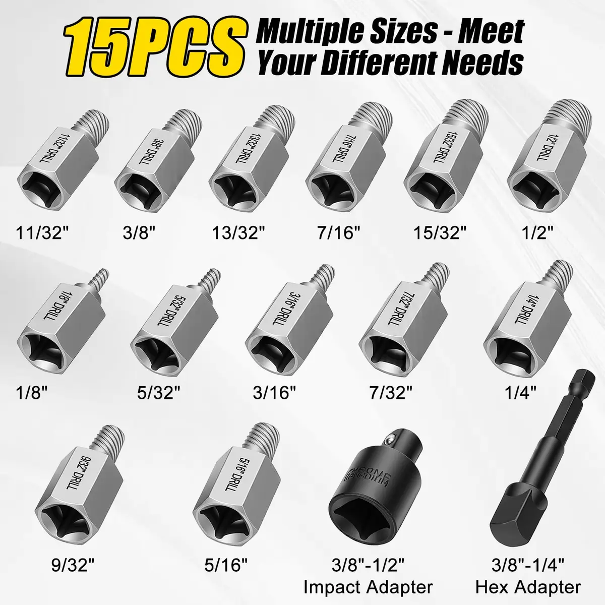 Topec 15-Piece Easy Out Screw Extractor Set 3/8'' Drive | Removes Broken, Rounded, Stripped Bolts & Screws - view 3