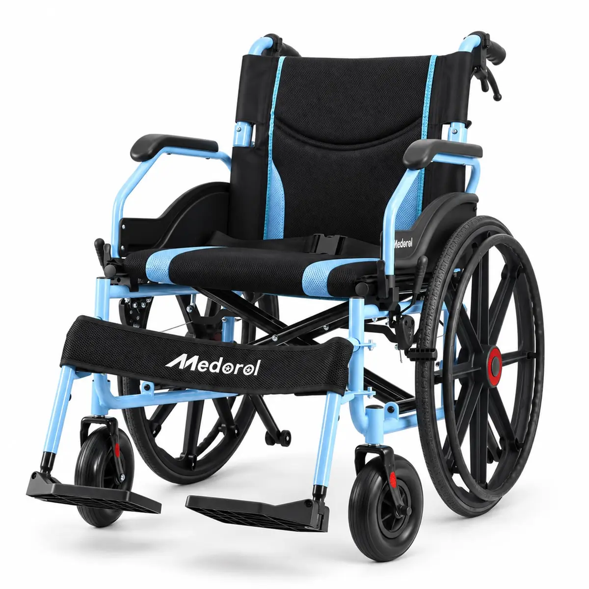 Medorol Wheelchairs for Adults 22 Inch Wide Seat | Heavy Duty 400 lbs Capacity, Foldable, Self-Propelled with Hand Brakes - main product image