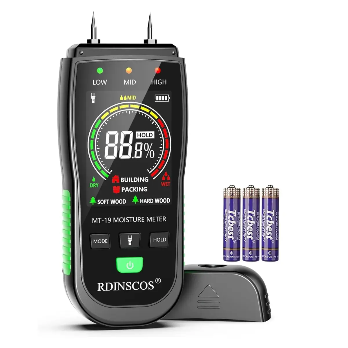 RDINSCOS Rechargeable Moisture Meter for Wood, Walls & Hardwood (Orange) | Pin-Type Digital Moisture Tester with Large Color Display - main product image