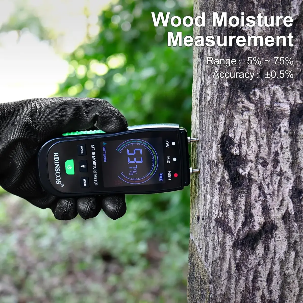 RDINSCOS Rechargeable Moisture Meter for Wood, Walls & Hardwood (Orange) | Pin-Type Digital Moisture Tester with Large Color Display - view 2