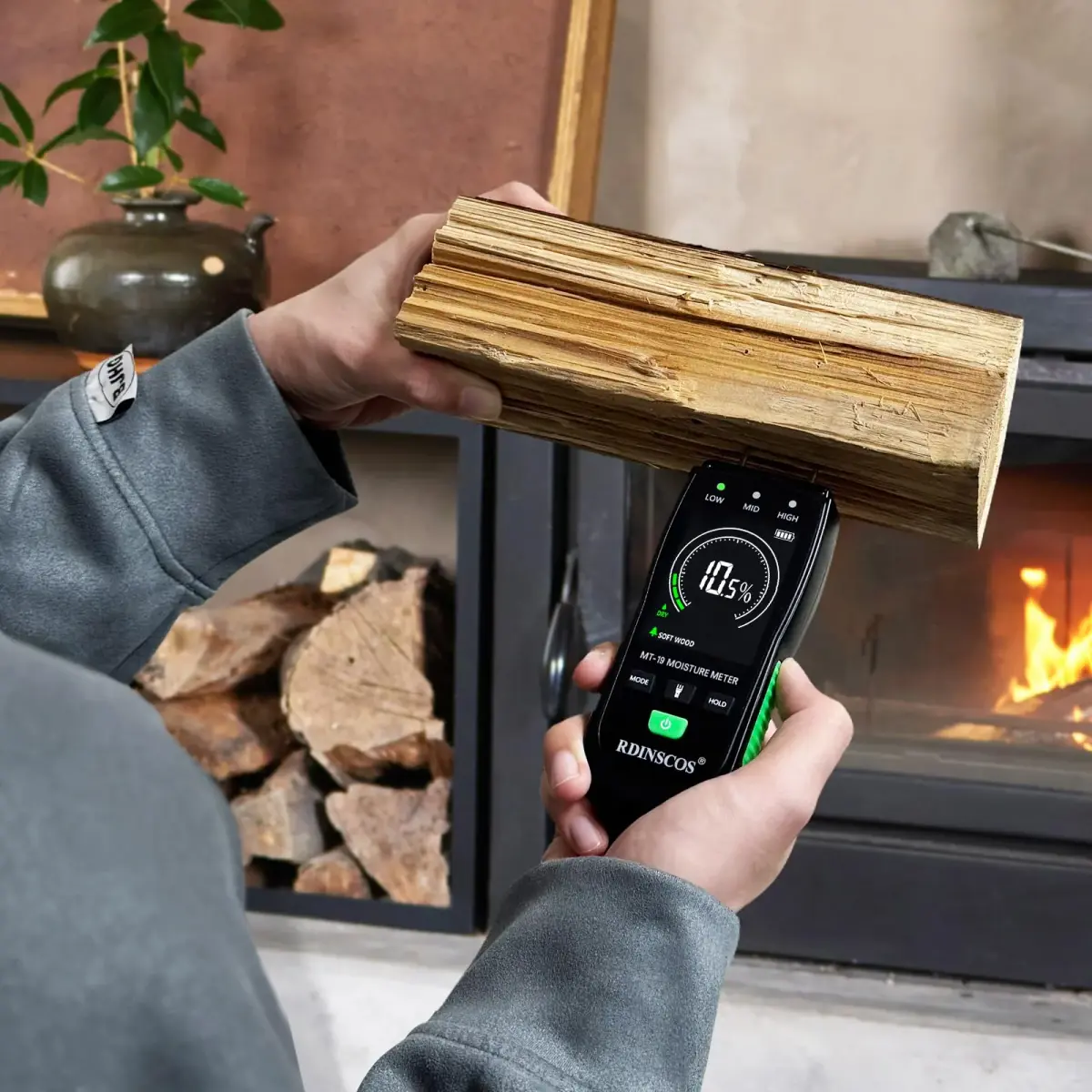 RDINSCOS Rechargeable Moisture Meter for Wood, Walls & Hardwood (Orange) | Pin-Type Digital Moisture Tester with Large Color Display - view 4