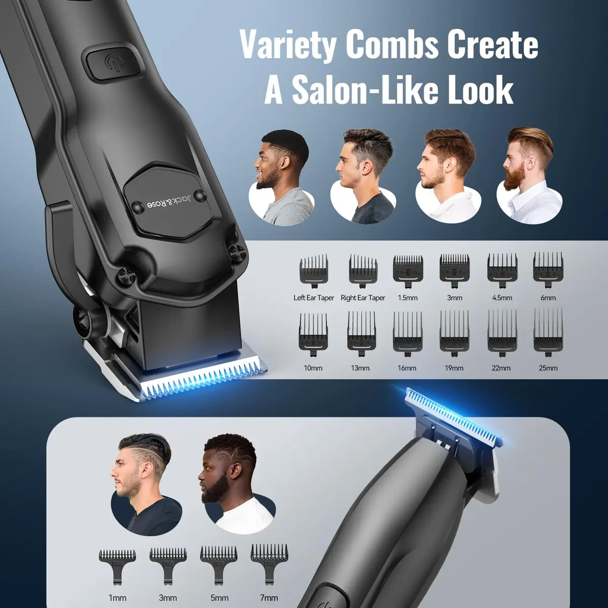Jack & Rose Hair Clippers for Men Set Professional, Cordless, Black | 4-in-1 Hair Groomer with Lithium Battery - view 6