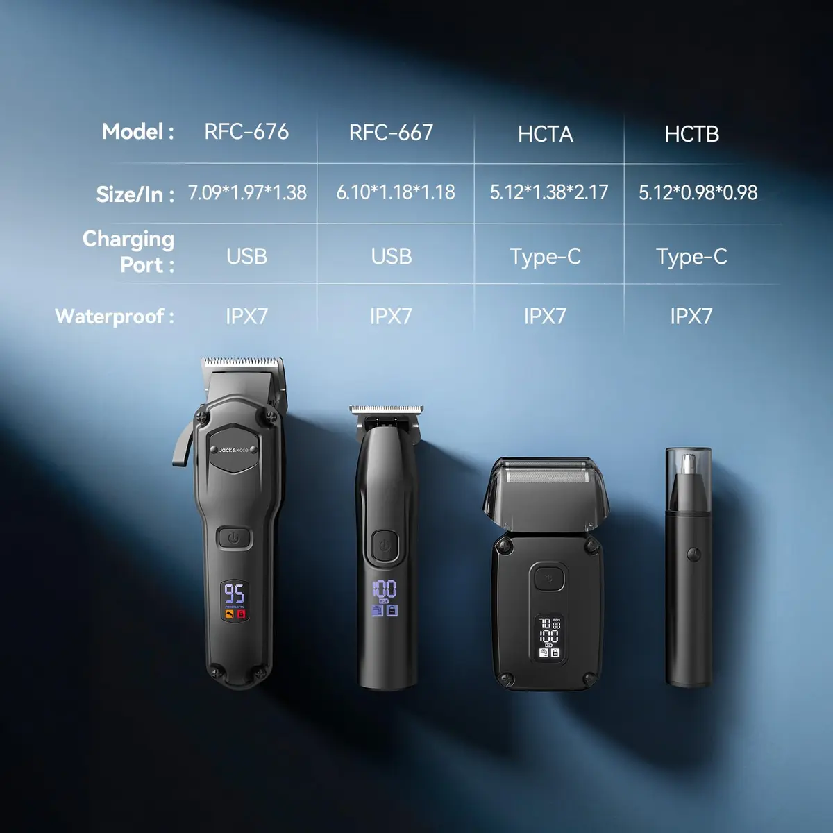 Jack & Rose Hair Clippers for Men Set Professional, Cordless, Black | 4-in-1 Hair Groomer with Lithium Battery - view 7