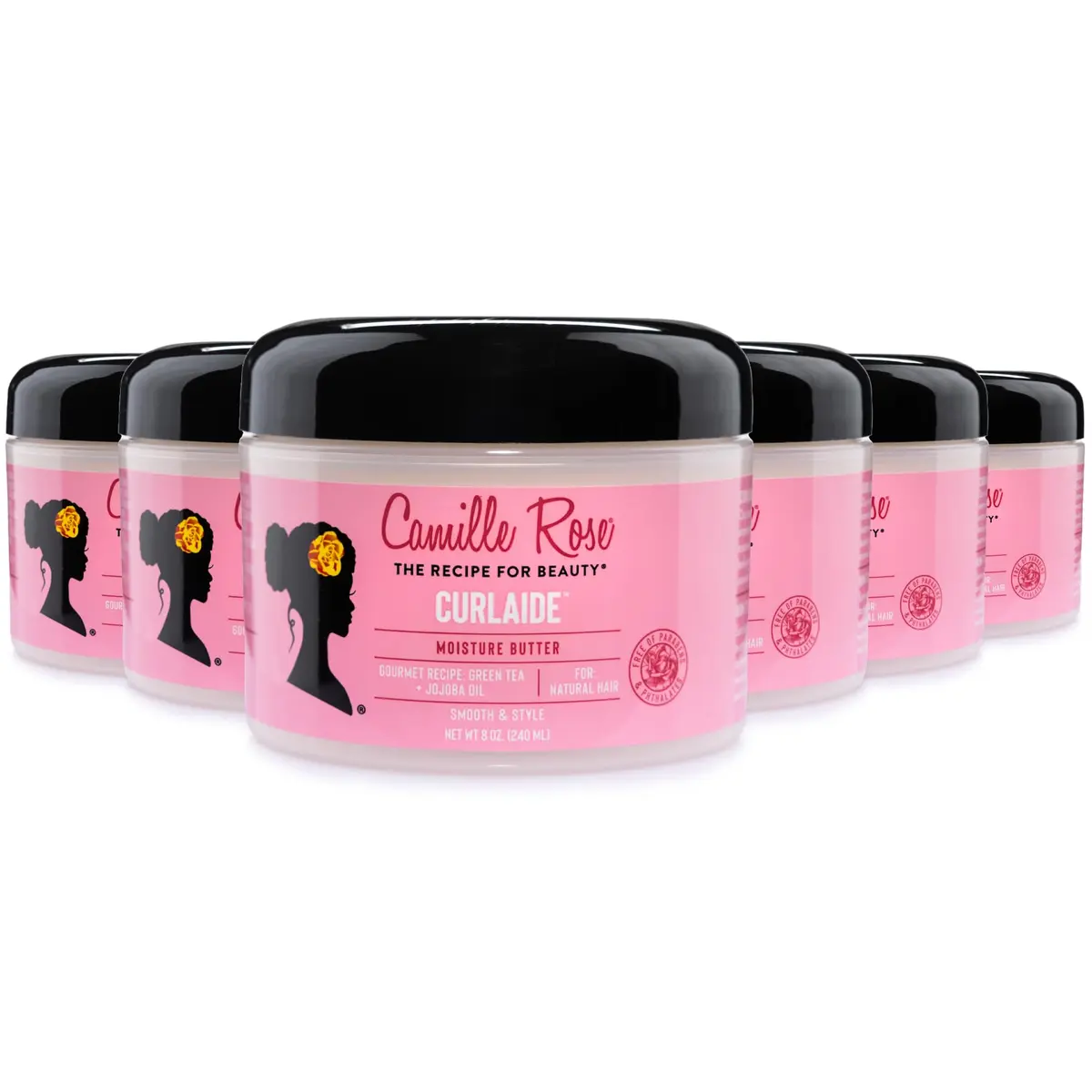 Camille Rose Curlaide Moisture Butter 6-Pack – Curly Hair Cream with Green Tea & Jojoba, Detangler, 48 Fl Oz (8 Fl Oz Each) - main product image