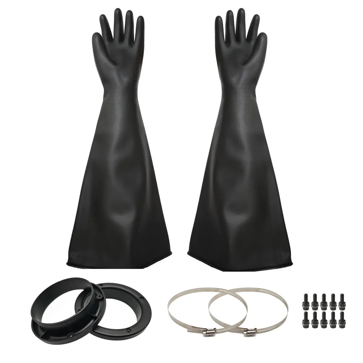 HOLDWIN Heavy Duty Sandblasting Gloves Set Rubber Gloves | 27.5" Impact-Resistant, Reusable, Black, Adult (27.5") - main product image
