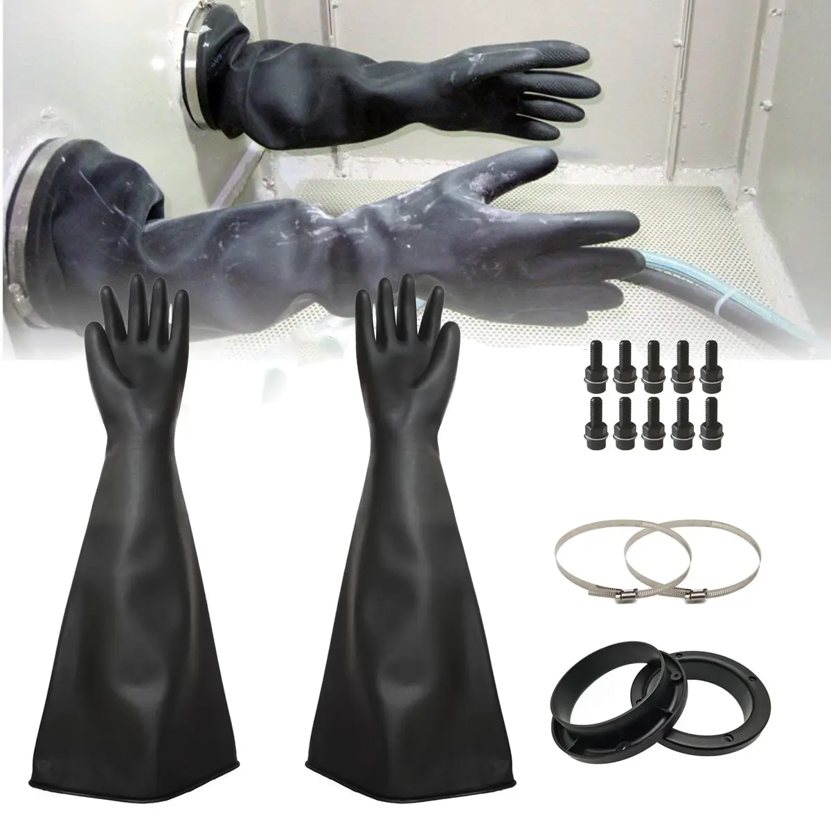 HOLDWIN Heavy Duty Sandblasting Gloves Set Rubber Gloves | 27.5" Impact-Resistant, Reusable, Black, Adult (27.5") - view 6
