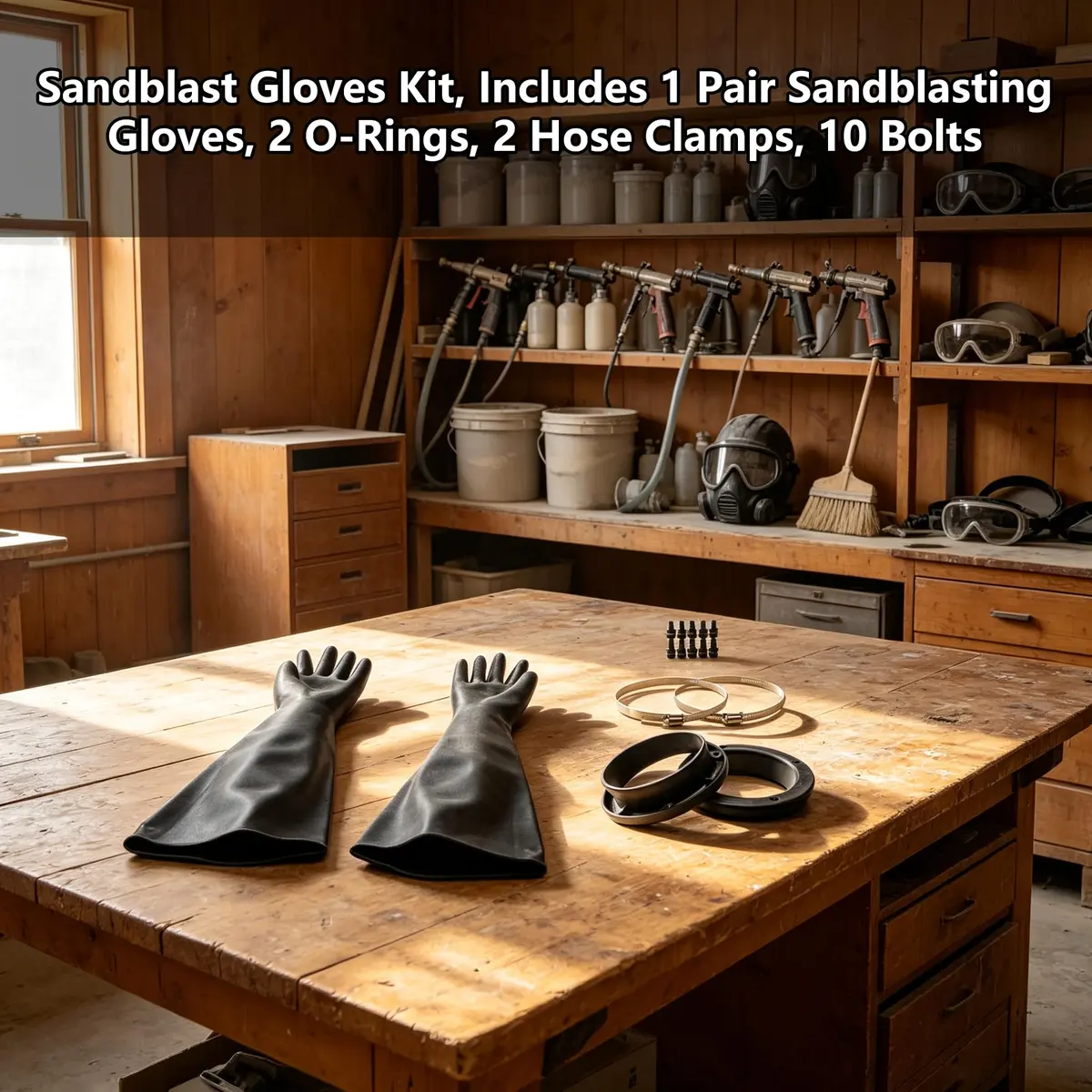 HOLDWIN Heavy Duty Sandblasting Gloves Set Rubber Gloves | 27.5" Impact-Resistant, Reusable, Black, Adult (27.5") - view 2