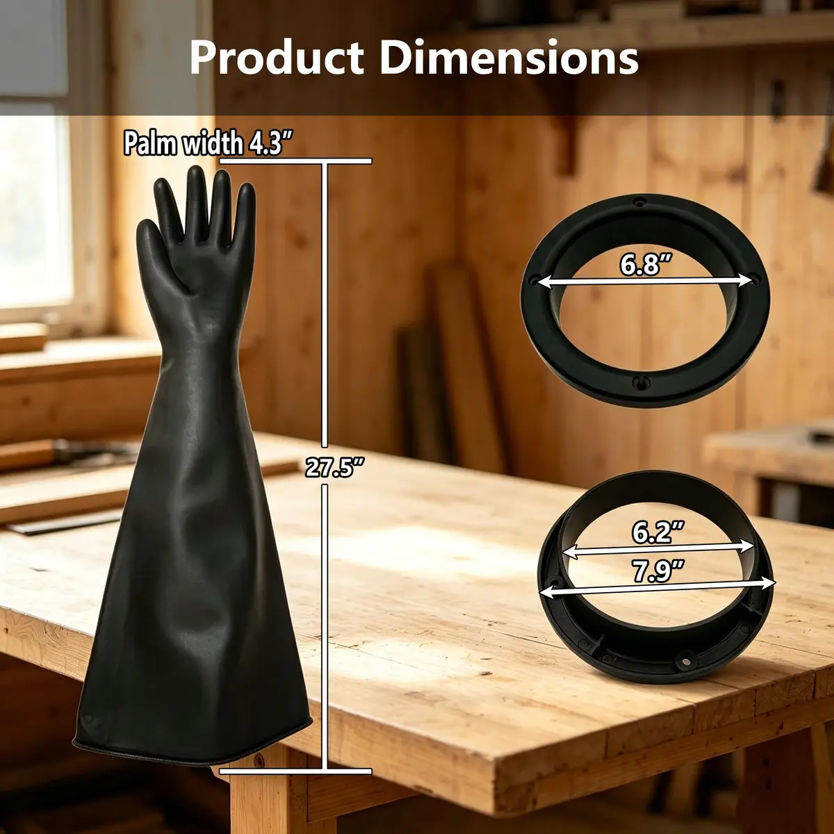 HOLDWIN Heavy Duty Sandblasting Gloves Set Rubber Gloves | 27.5" Impact-Resistant, Reusable, Black, Adult (27.5") - view 3