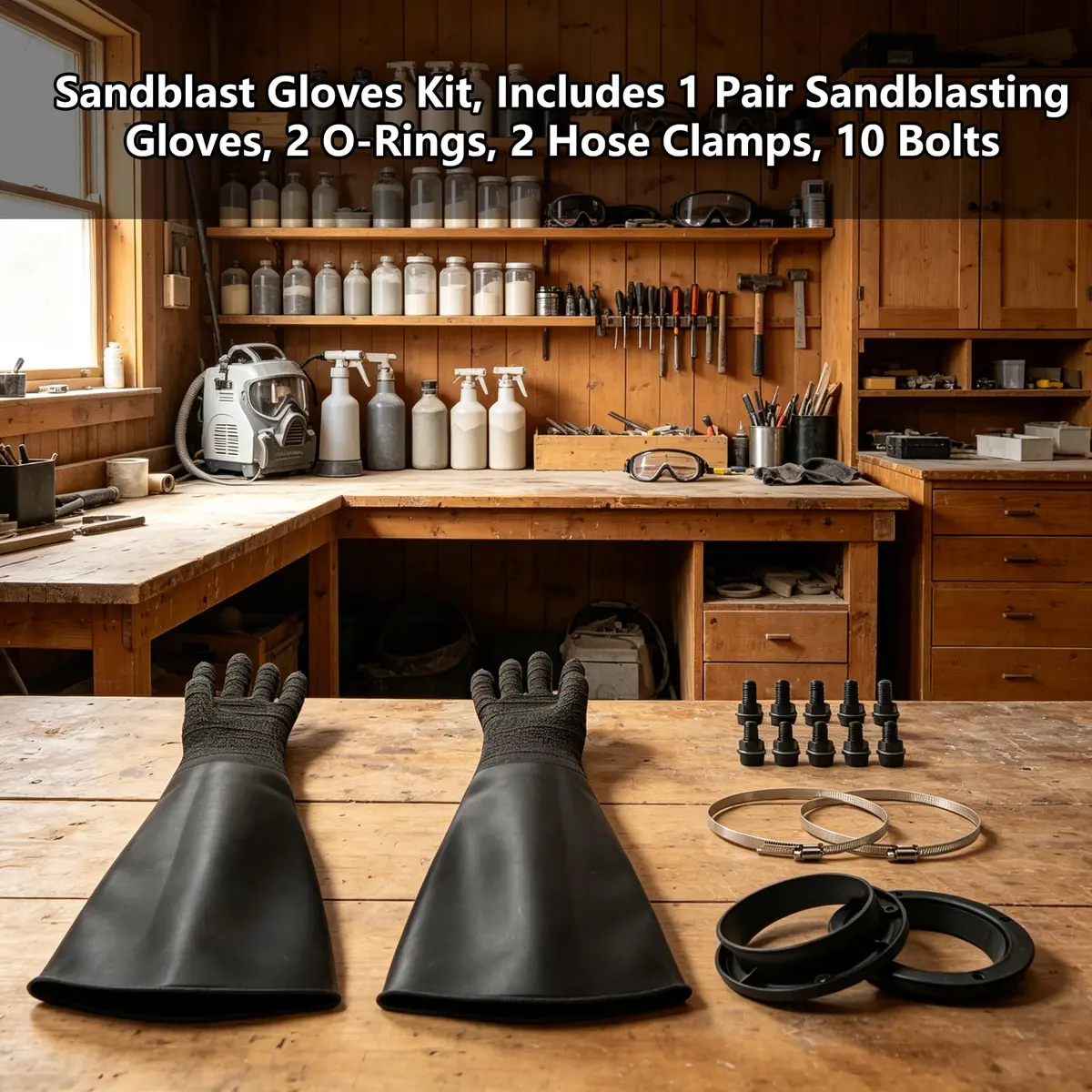 HOLDWIN Heavy Duty Sandblasting Gloves Set Rubber Gloves | 24.8" Impact-Resistant, Wear-Resistant, High-Pressure Durable (enables safe sandblasting) - view 2