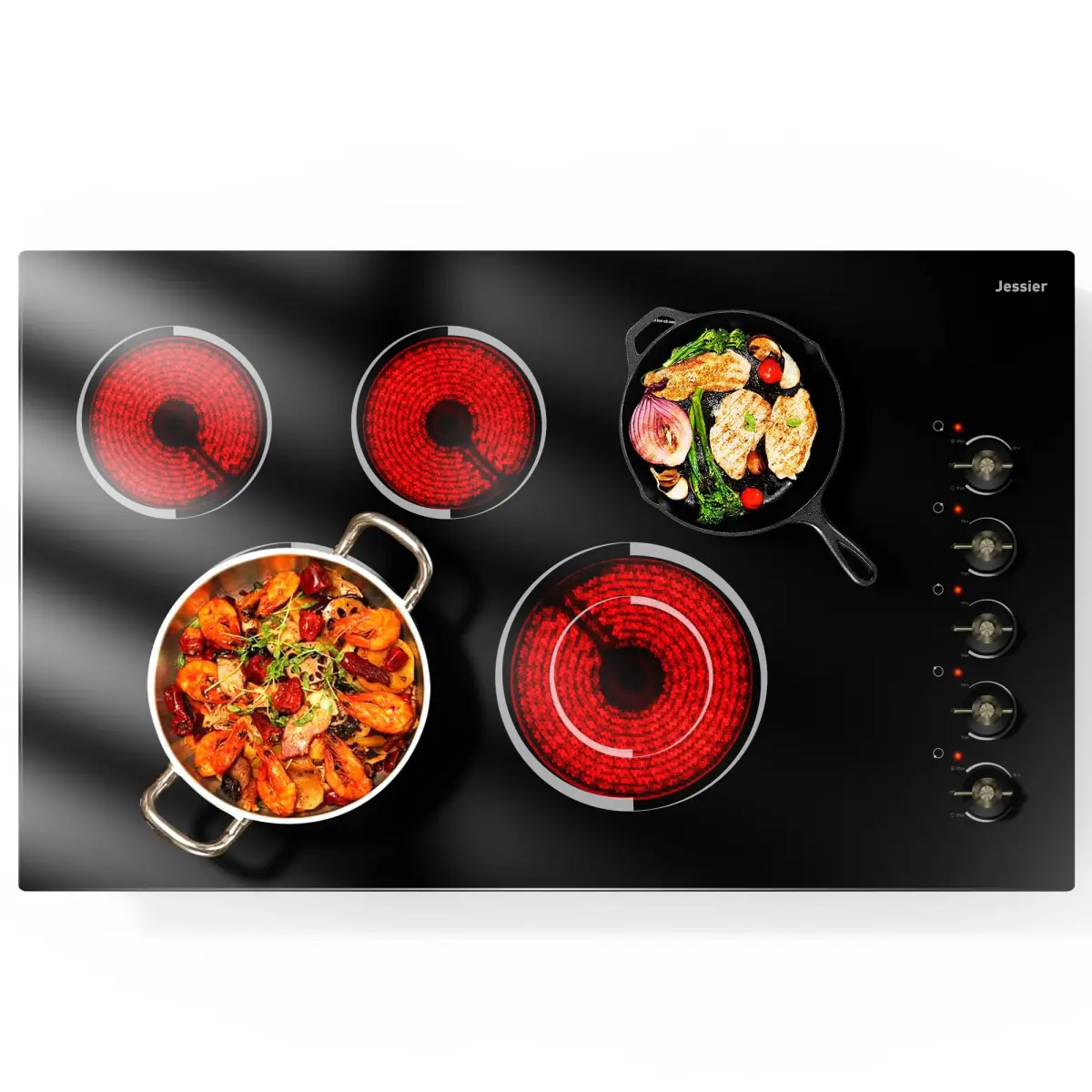 Jessier 36 Inch 5 Burner Electric Cooktop 8400W | 220-240V Drop-In Installation with Knob Control - main product image
