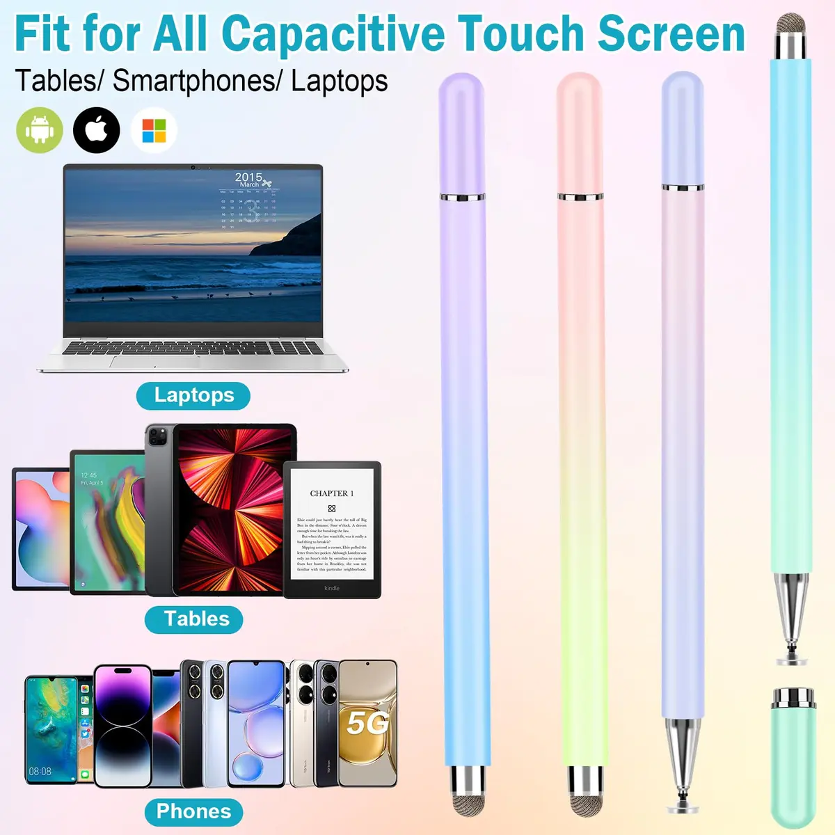CCIVV Stylus Pen for Touch Screens – High Precision Disc Fiber Tip with Magnetic Cap (Morandi, 4-Pack) - view 7
