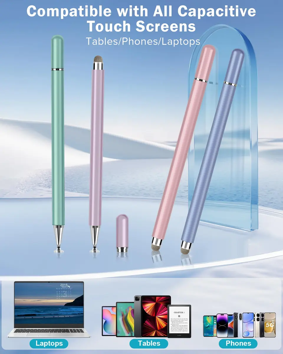 CCIVV Stylus Pen for Touch Screens – High Precision Disc Fiber Tip with Magnetic Cap (Morandi, 4-Pack) - view 2