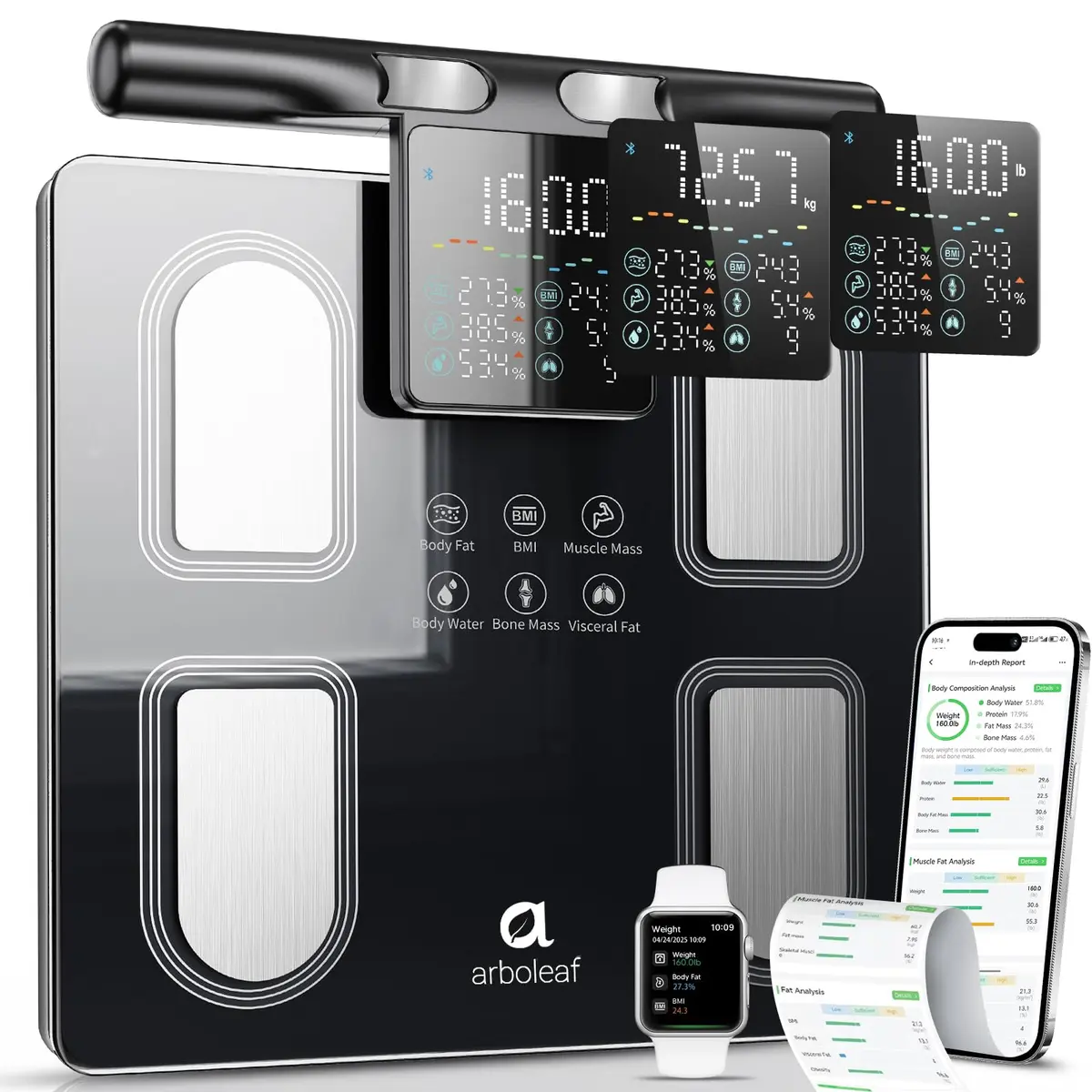 Arboleaf Body Fat Scale for Body Weight | 8-Electrode Body Composition, BMI, 400 lb Capacity - main product image