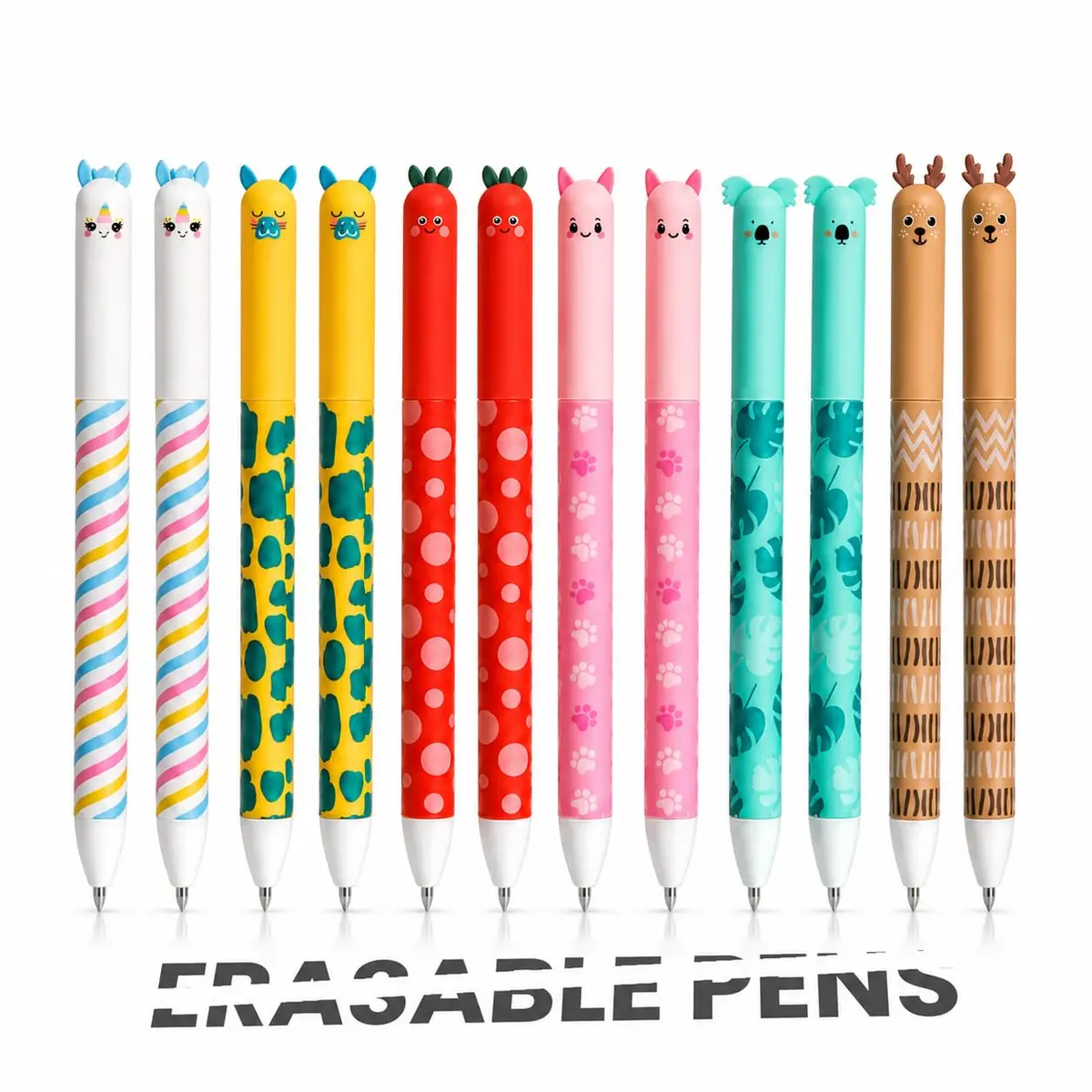 Kabolain 12 Pack Erasable Gel Pens 0.7mm | Cute Animal Designs for Daily Writing - main product image