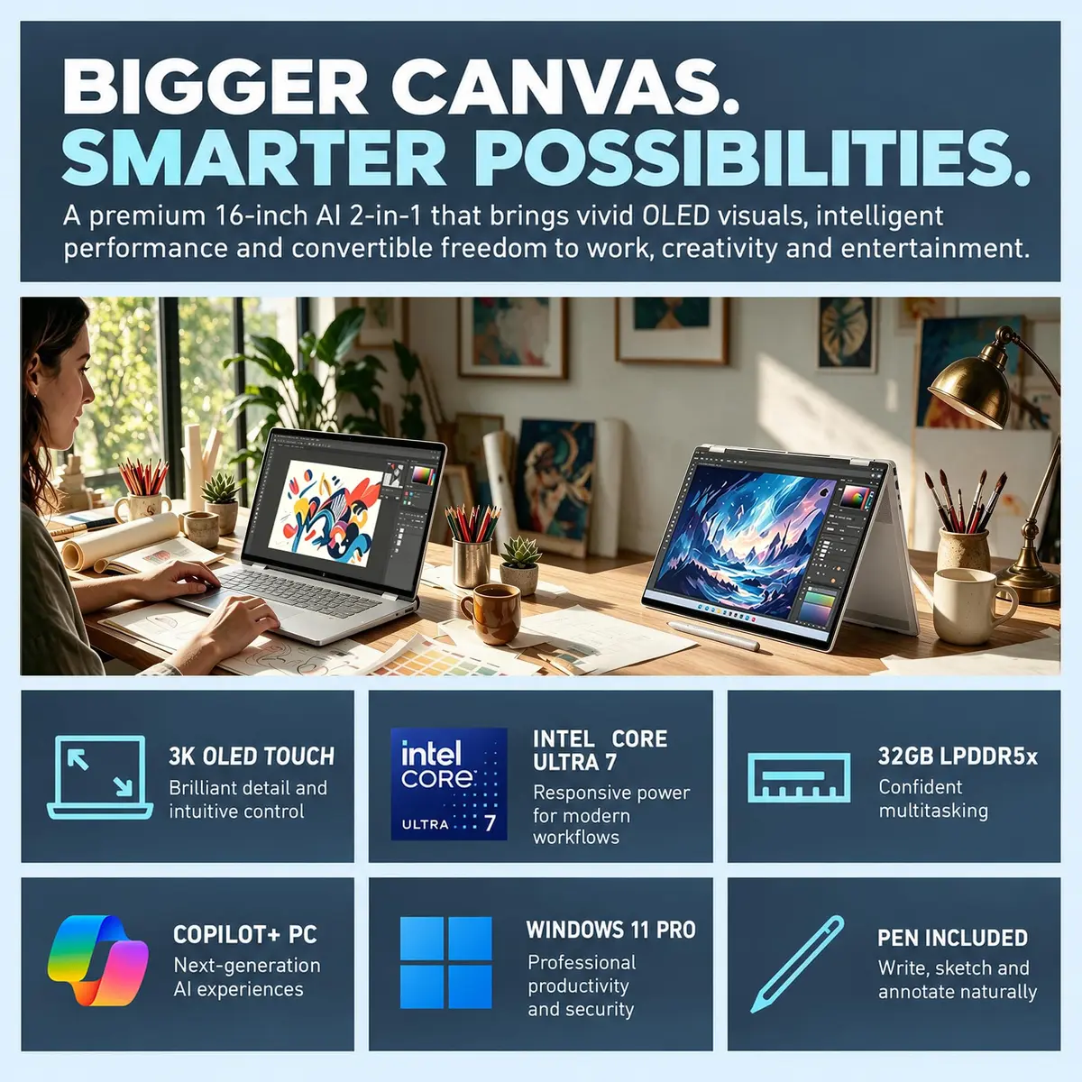 HP OmniBook 7 X Flip 16-inch 2-in-1 Laptop | 3K OLED, Intel Ultra 7, 32GB RAM, 2TB SSD - view 2