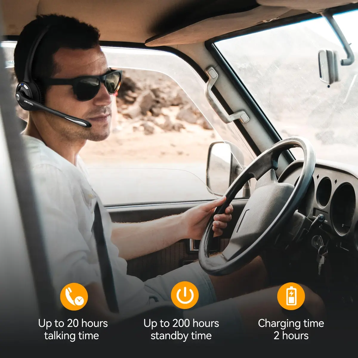TECKNET Wireless Bluetooth Headset with Noise Cancelling Microphone, Single Ear On-Ear Headphones with Mute Button, Trucker Bluetooth Headset for Driving, Work, Office & Zoom Calls - view 6