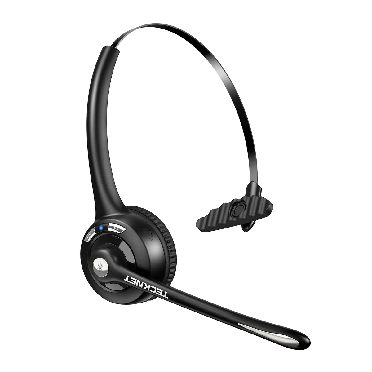 TECKNET Wireless Bluetooth Headset with Noise Cancelling Microphone, Single Ear On-Ear Headphones with Mute Button, Trucker Bluetooth Headset for Driving, Work, Office & Zoom Calls - main product image